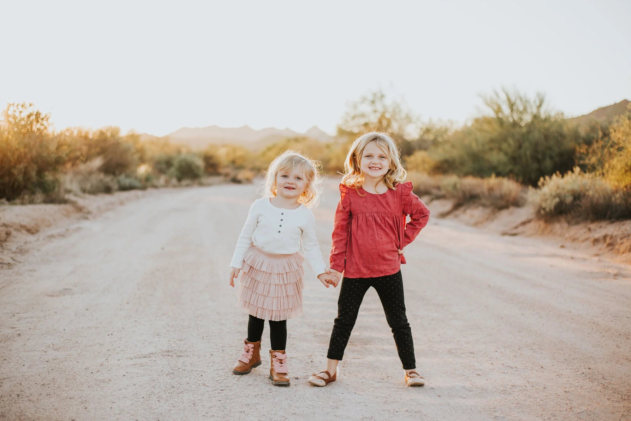 Sisters portrait | Natural light desert lifestyle family photography session | Lost Dutchman Mesa Arizona