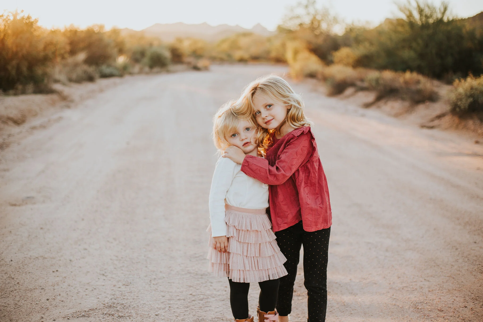 Sisters portrait | Natural light desert lifestyle family photography session | Lost Dutchman Mesa Arizona
