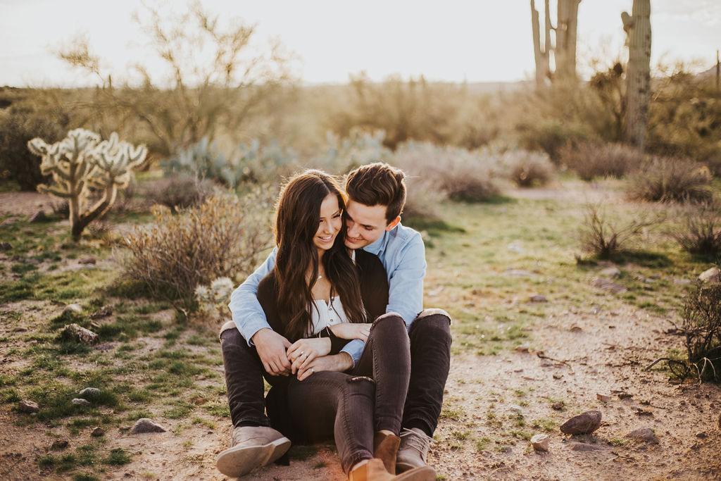 Engagement couple portrait | Natural light desert lifestyle couples photography session | Lost Dutchman Mesa Arizona