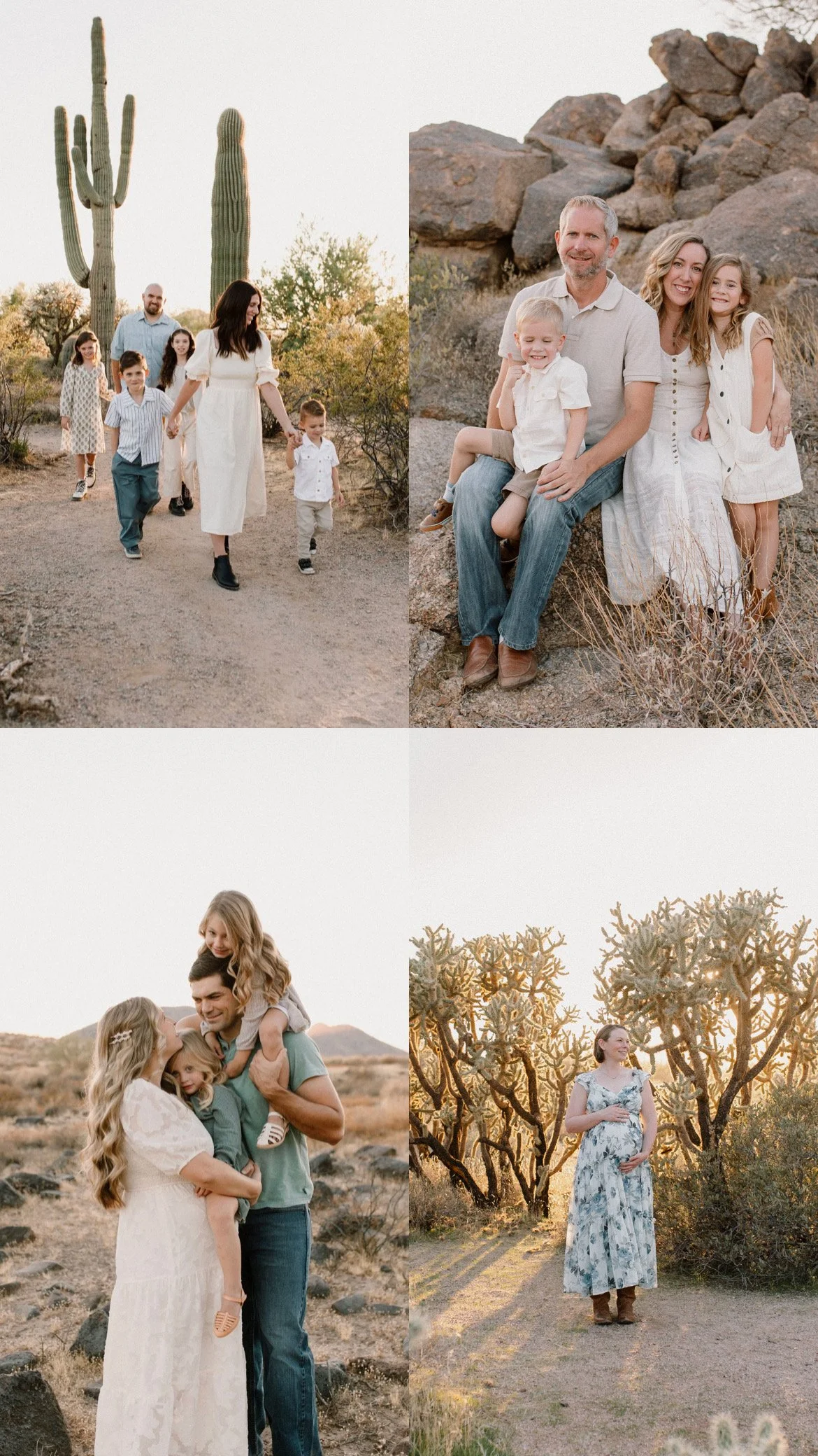 collage of Mesa fall mini sessions in the desert of Arizona including families