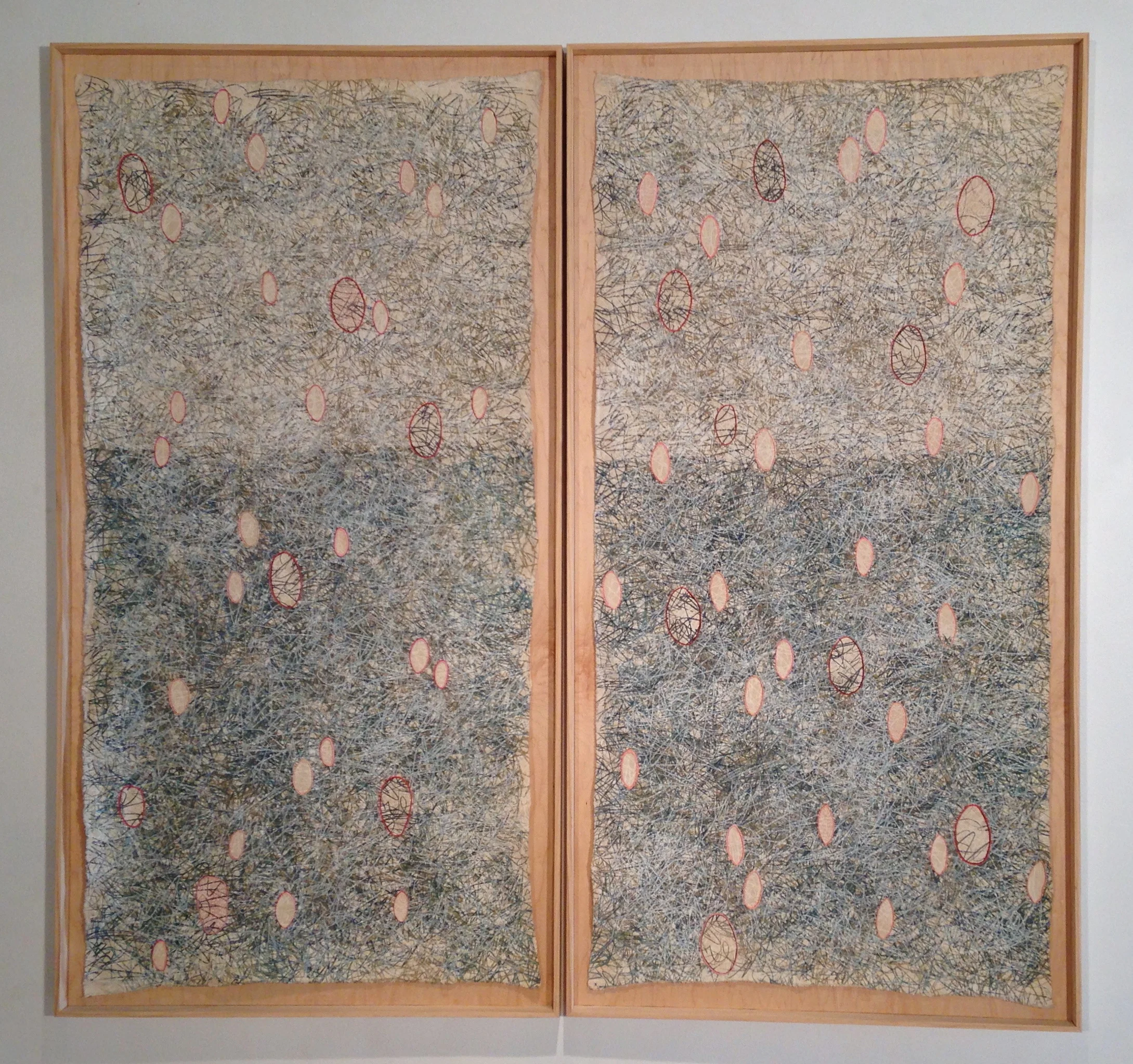 Healing Fields. 65"x34"x2". cotton muslin, wood, printed, embroidery