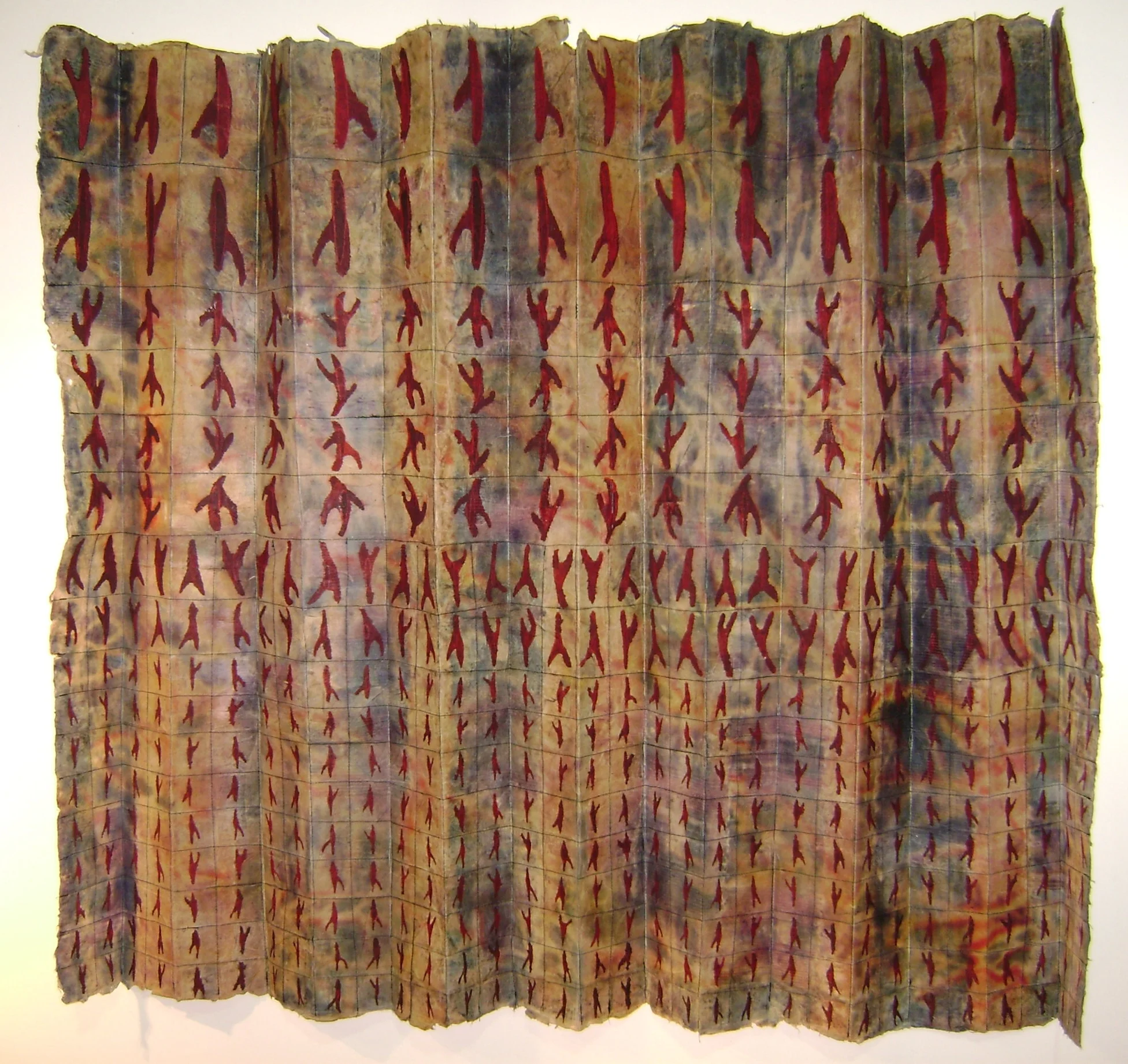 Reoccurring Affections 1 43"x48"x3" hand-pulled kozo paper, paint, thread, wax