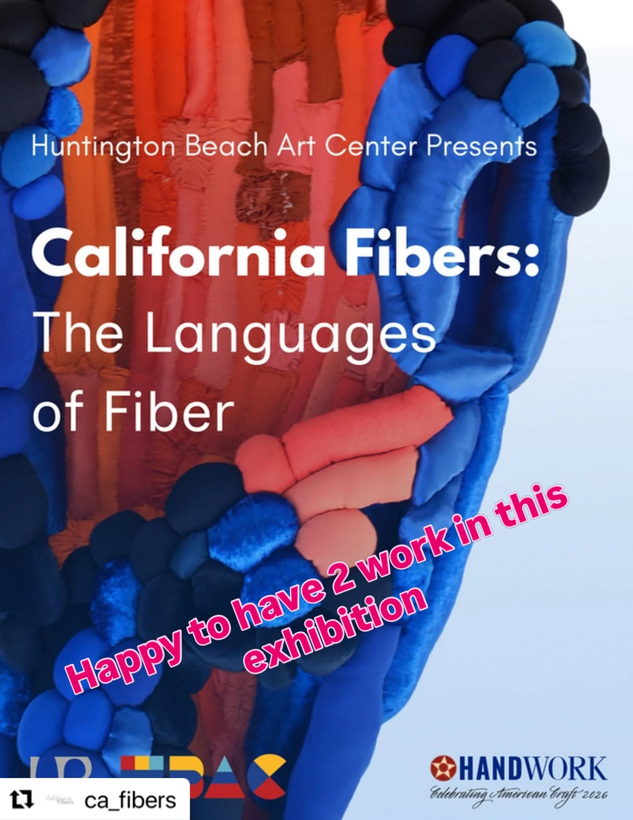 Hope you can make the reception 

#Repost @ca_fibers with @use.repost
・・・
Save the Dates!

Join us for The Languages of Fiber, an exhibition juried by Suzanne Isken, celebrates the many ways fiber communicates through material, structure, process, an