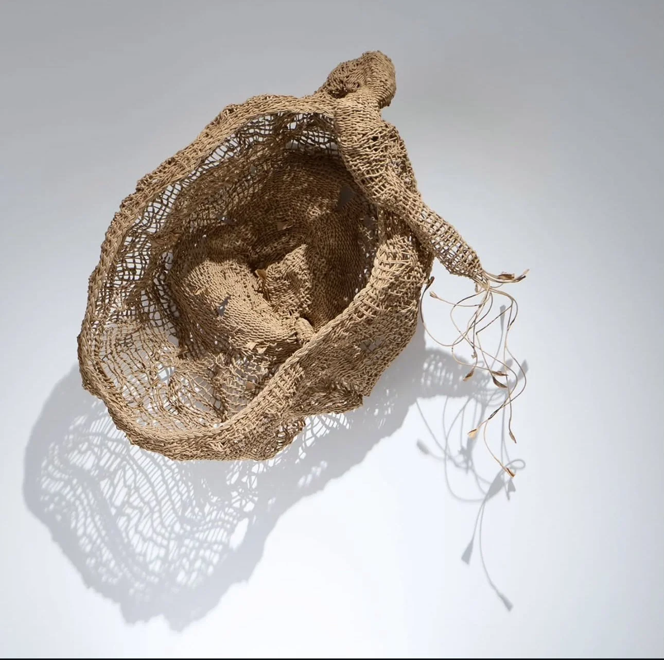 Umbilicus
2024
24 inches x 33 inches x 16 inches
paper cord, Twinning
Umbilicus evokes a nest-like vessel, its tightly woven core exposed to the viewer like a navel— a point of origin and connection. A long, protruding extension suggests an umbilical