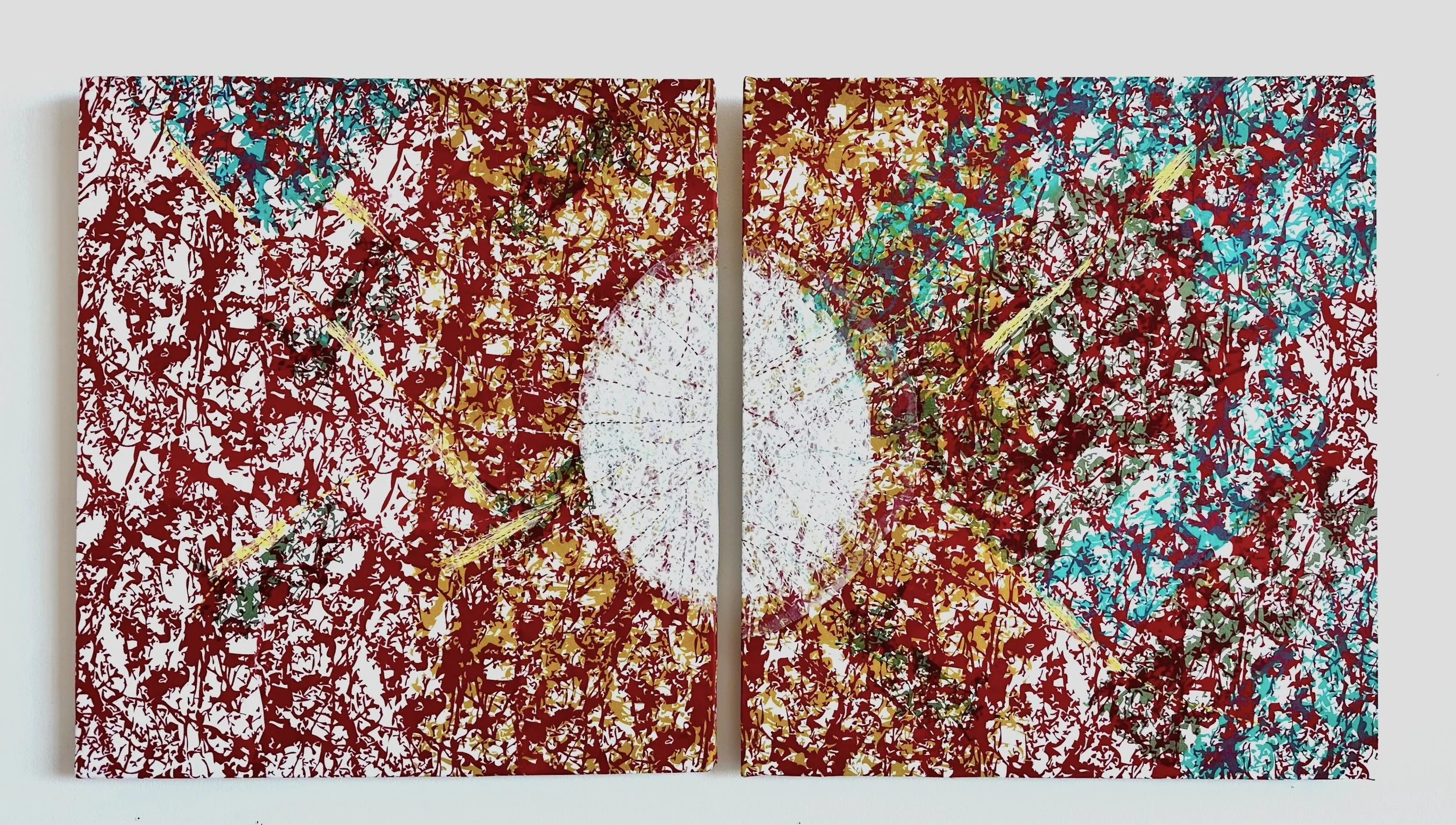 What the Body Keeps series no. 2
2026
Dimensions: 20 x 18 x 2 inches each
Materials: Screen print on cotton muslin with textile inks, markers, stitched, silk organza
