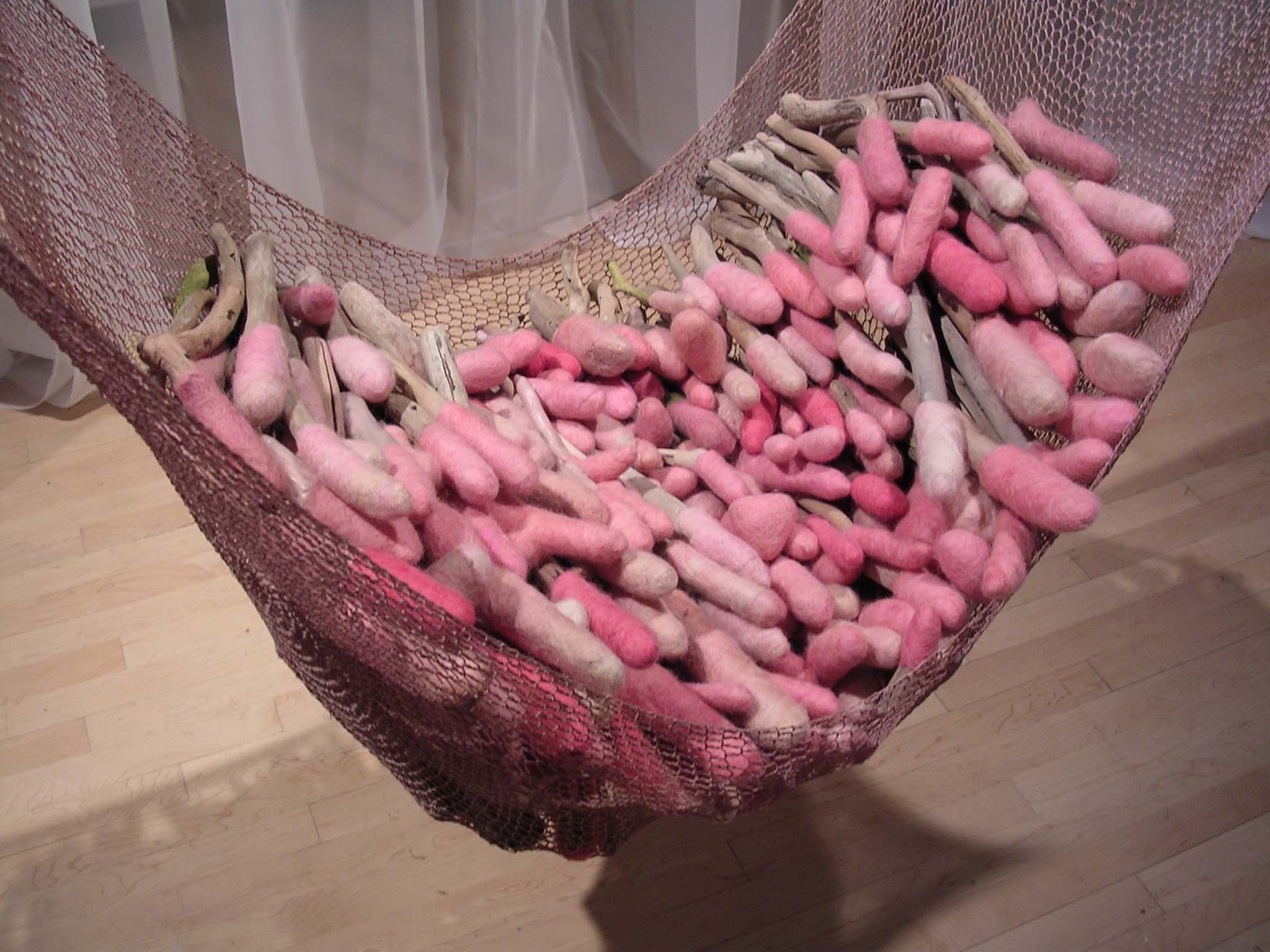 Limbs 
2004
11' x 12' x 7' 
installation view, driftwood, felted wool, waxed linen hand made net, , polyester drapery