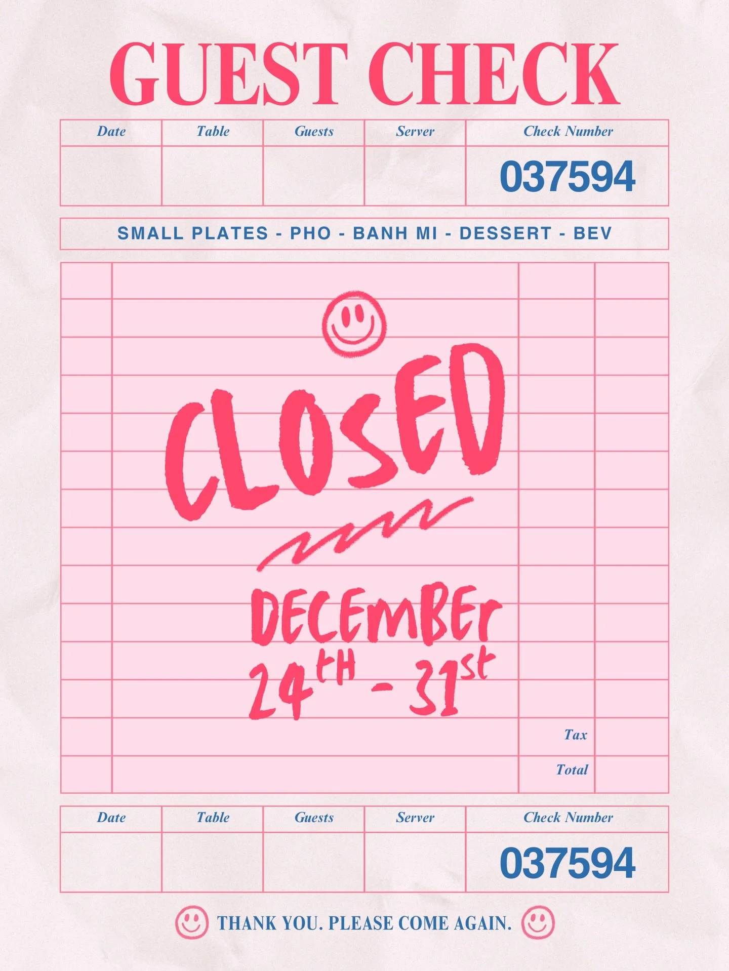 Closed for some rest &amp; relaxation. Have a safe &amp; happy holiday! See you in the new year!