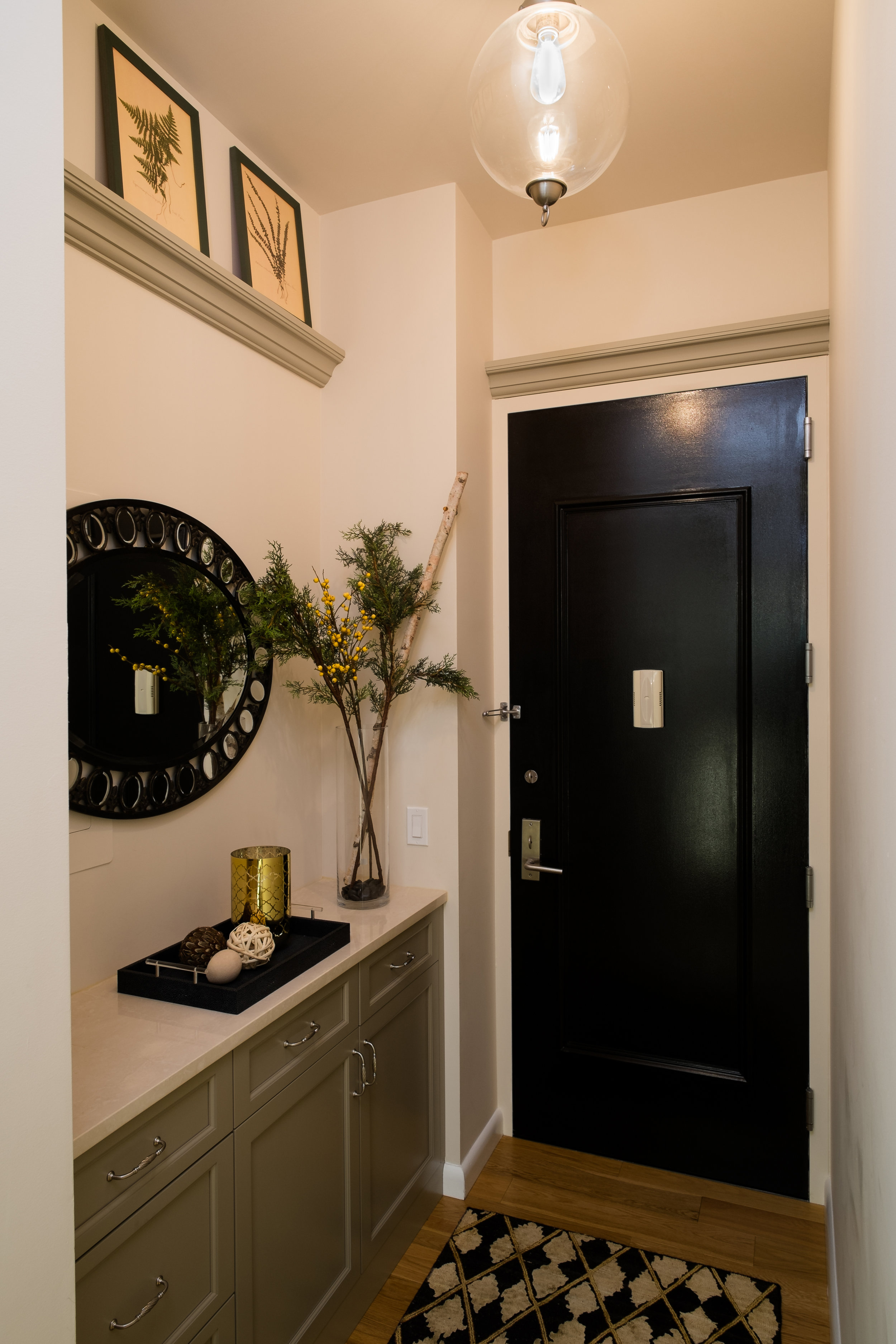 Dickerman Design design project entryway after image, clean, modern and utilizes the space beautifully