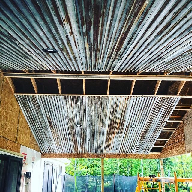 Last evening, we started on a custom ceiling for a covered deck. The final project has a long way to go&mdash;including a custom-built grilling area, wrap-around porch extension and more. But we were LOVING the way the custom-made galvanized steel ce