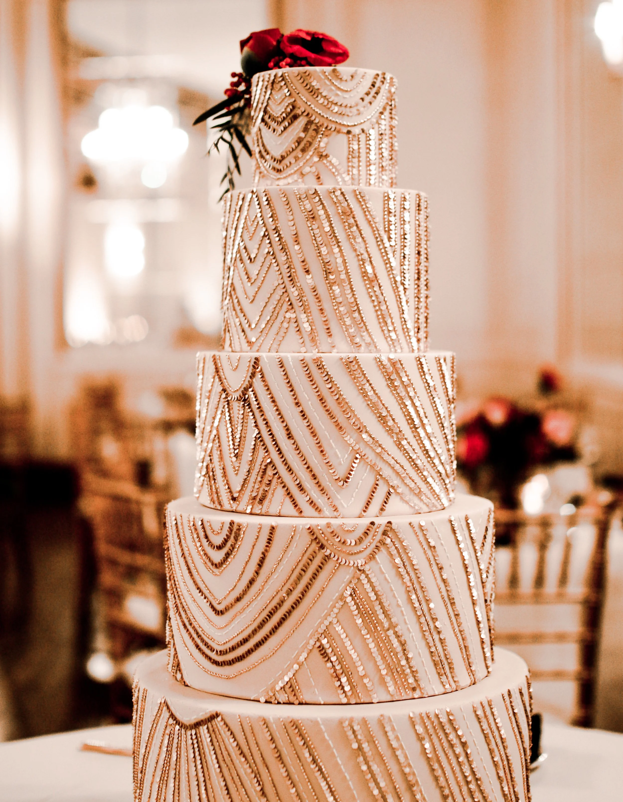 Art Deco Wedding Cake with Gold Edible Sequins (Copy)