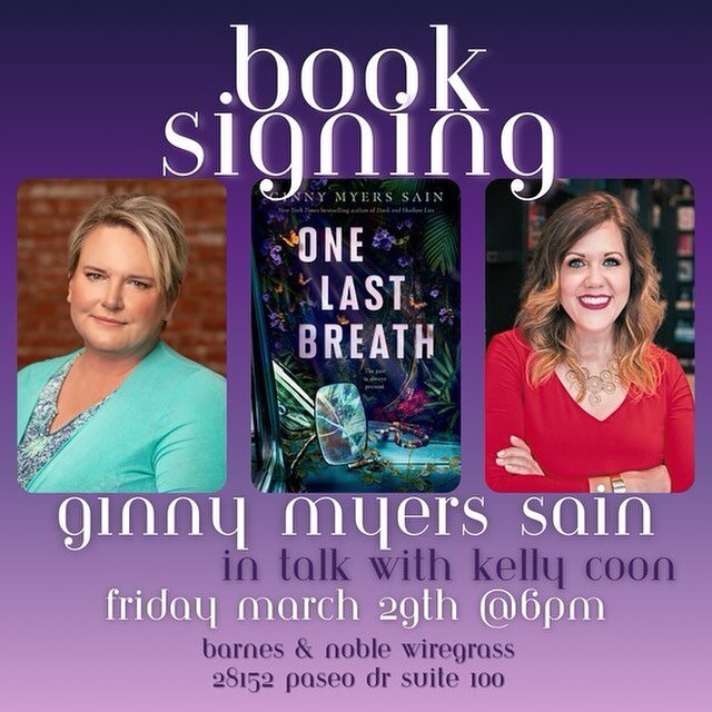 Hey #tampa friends! Come hang out with @ginnymyerssain and me in three weeks at @bnwiregrass! On Friday, March 29th, we&rsquo;ll be chatting about her latest YA thriller, ONE LAST BREATH! Pick up a copy for your teenagers&rsquo; Easter basket, grab a