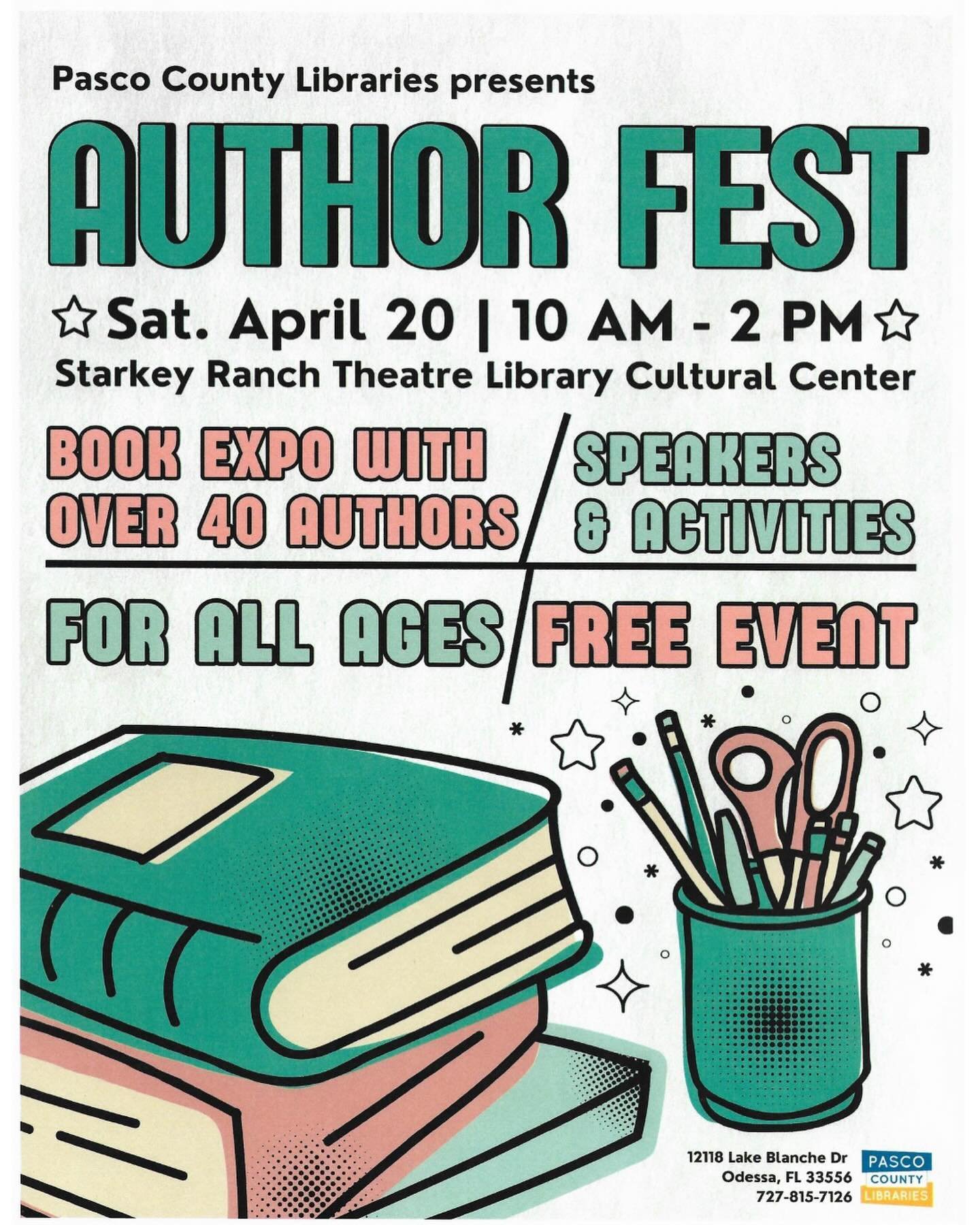Join me Saturday, April 20th at Author Fest!!! I&rsquo;ll be signing books, giving a presentation, and participating on a fantasy panel! Come see meeeeeeeee! 

#booklovers #bookstagram #flreader #pasco #pascocountyfl #tampa #tampabayteachers #pascote