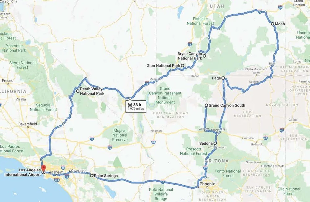 National Parks Map Southwest