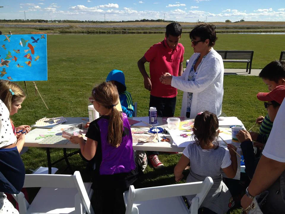 Art workshops for promoting Get to Know art contest, and Interactive public art On the Wing displayed at Ralph Klein Park, Calgary, 2013