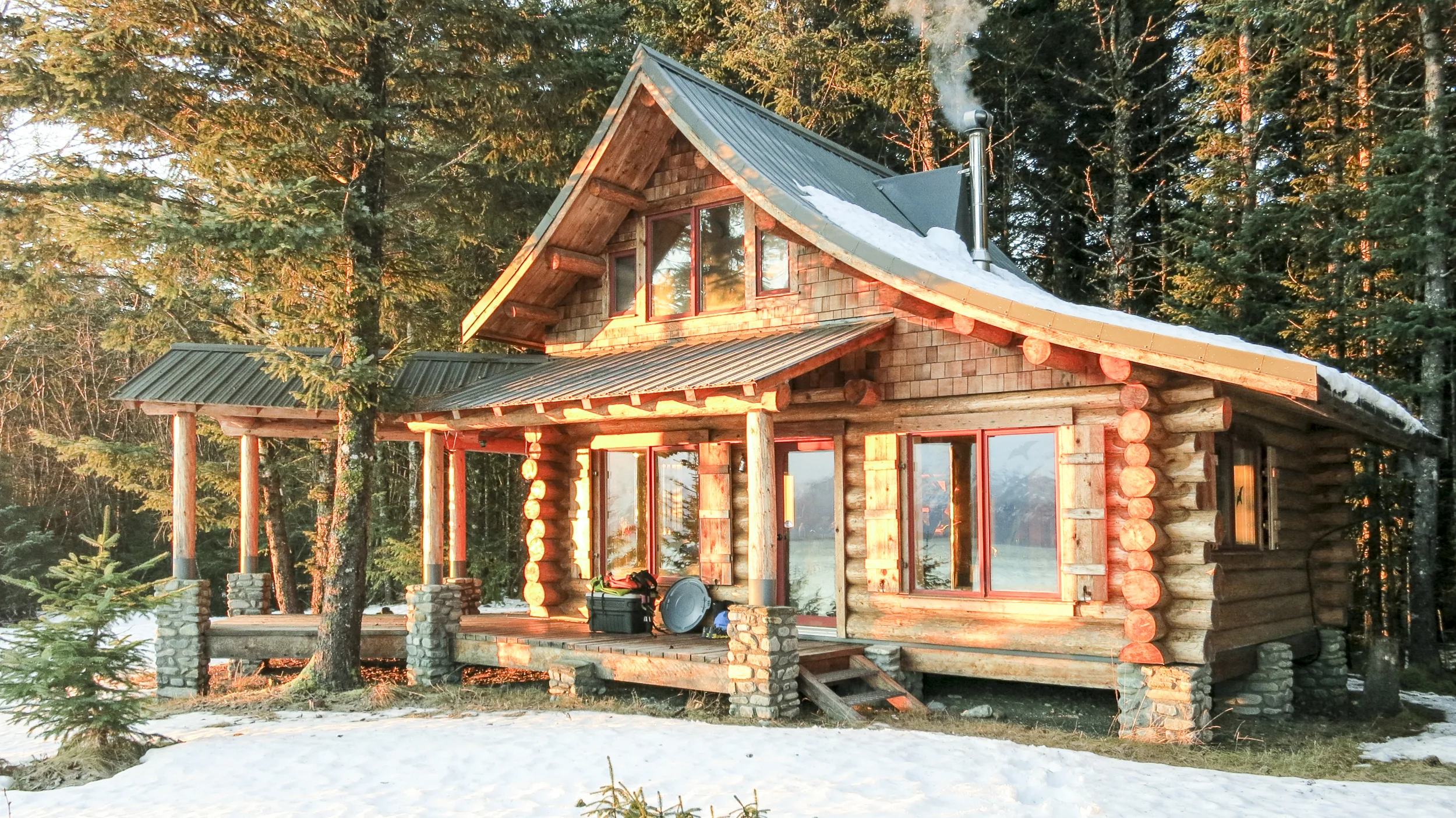 Off the Grid Haines Cabin by Farrell Homebuilding LLC in Alaska is made primarily of log from the adjacent forest 