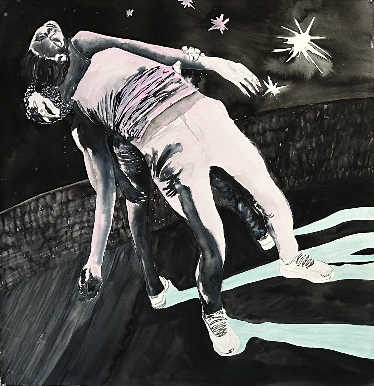    Props  , 2023 Watercolor, ink, graphite on paper  52 × 51.5 inches 