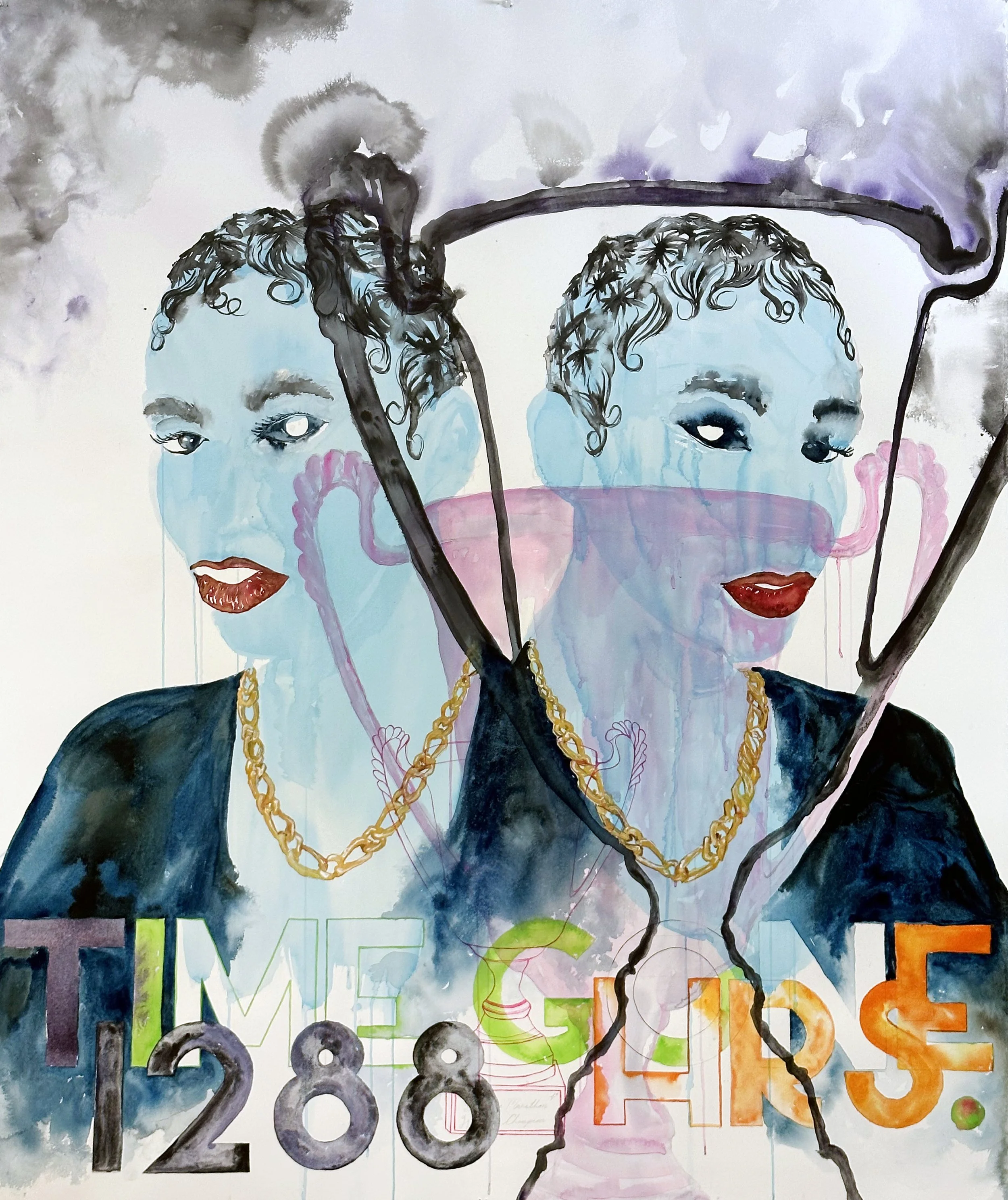    Time Gone  , 2023 Watercolor, ink, graphite on paper 60.5 x 52 inches 