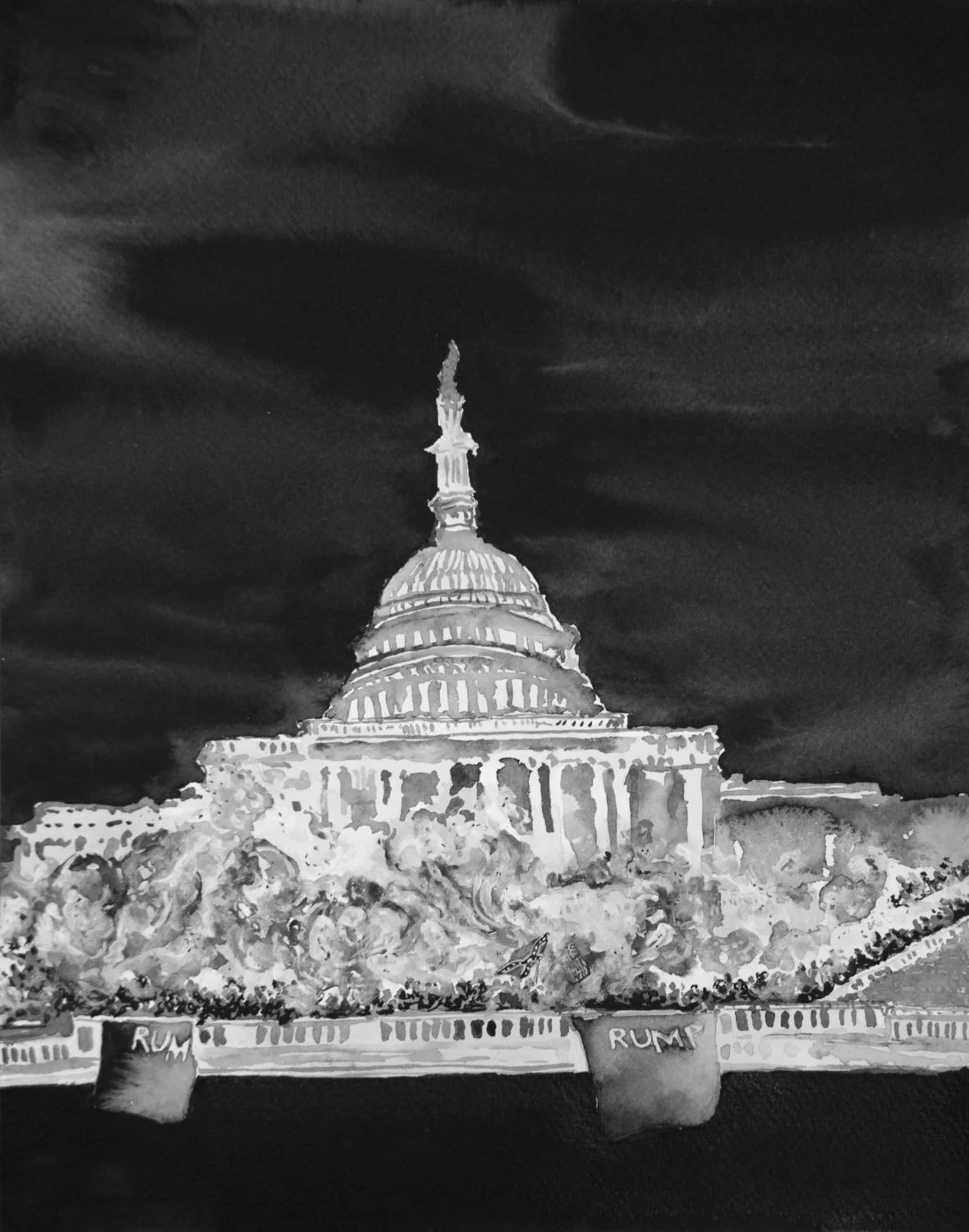    The Capitol Building January 6th,   2022 Ink on paper  11 × 14 inches 