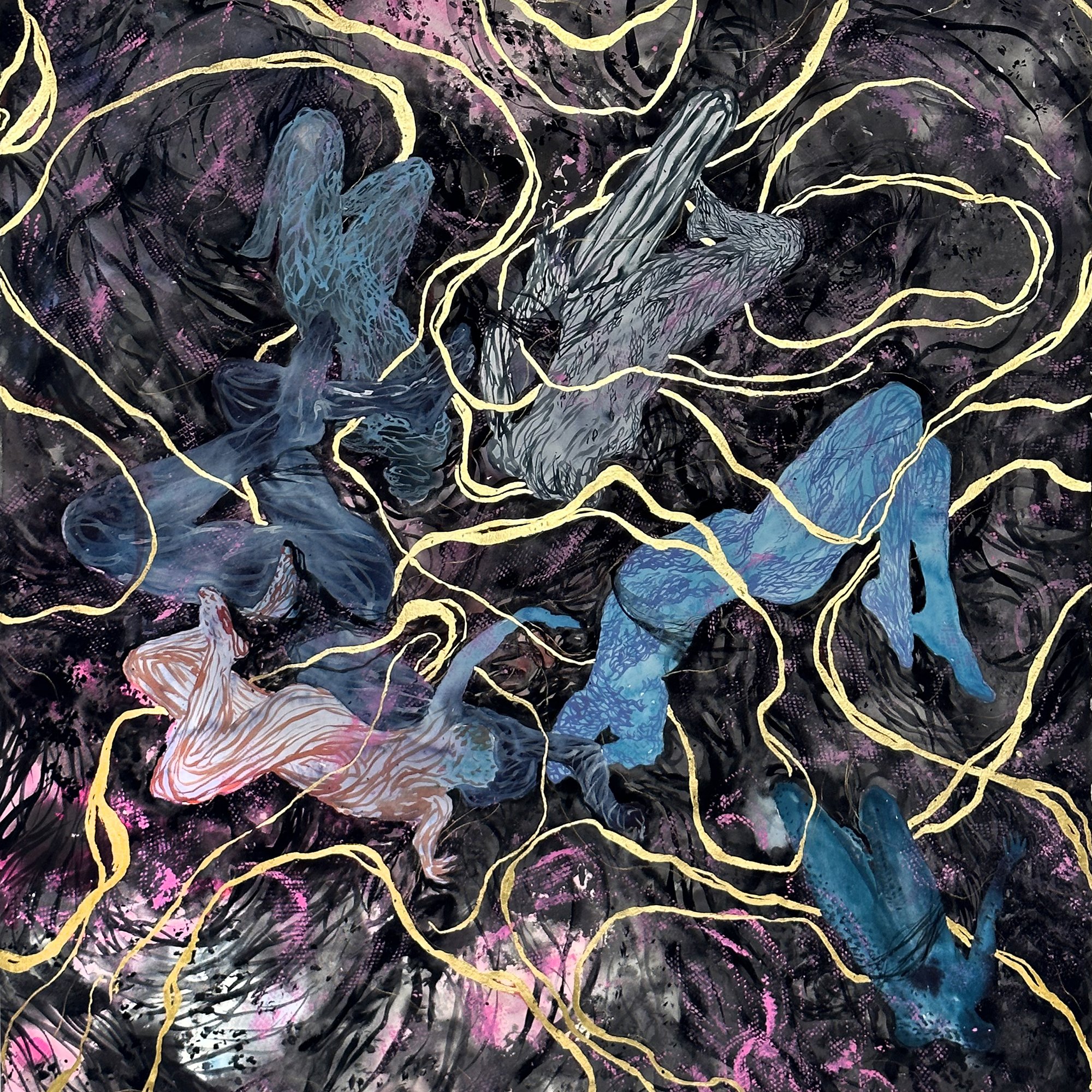   Black Rainbow  2025 Watercolor, acrylic ink, and 24 karat gold leaf on paper 56.5 × 56.5 inches framed 