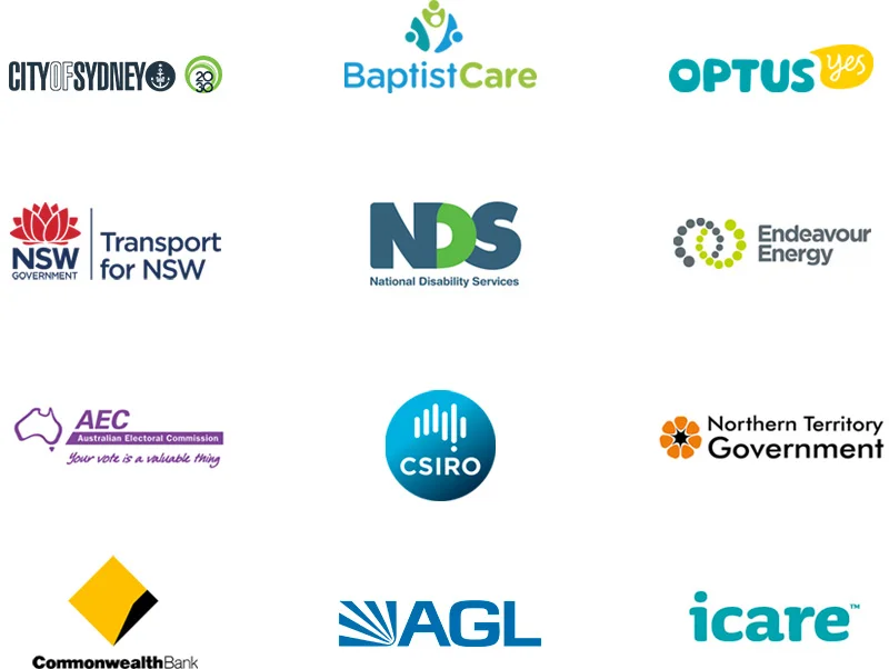 city of Sydney baptistcare optus transport for nsw national disability service energy Australia Australian electoral commission csiro northern territory government commonwealth bank AGL icare