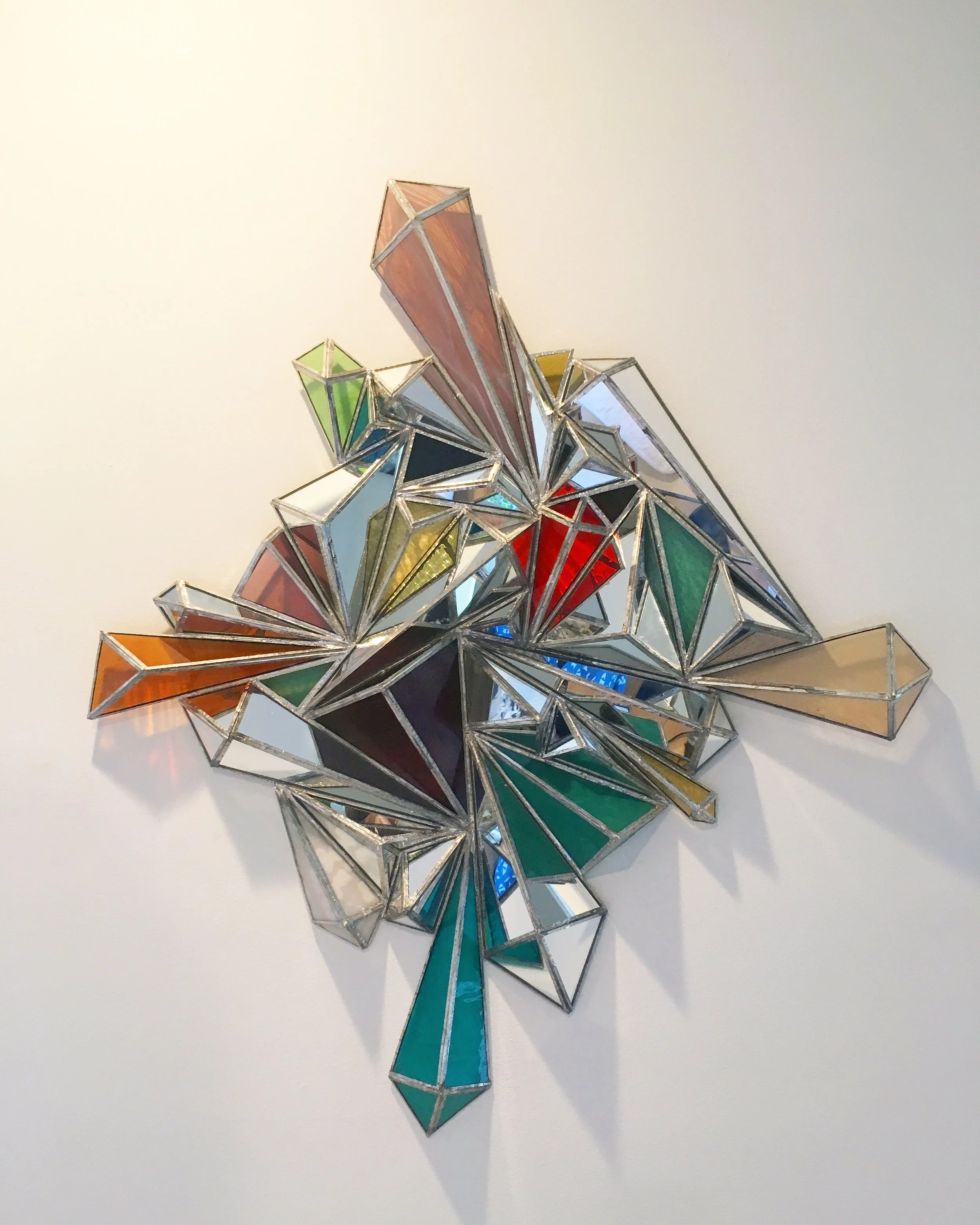   PIECE LFC-0201.18   MIRROR + COLORED GLASS + LEAD FREE SOLDER  W. 38" X H. 32" X D. 4"  SOLD 