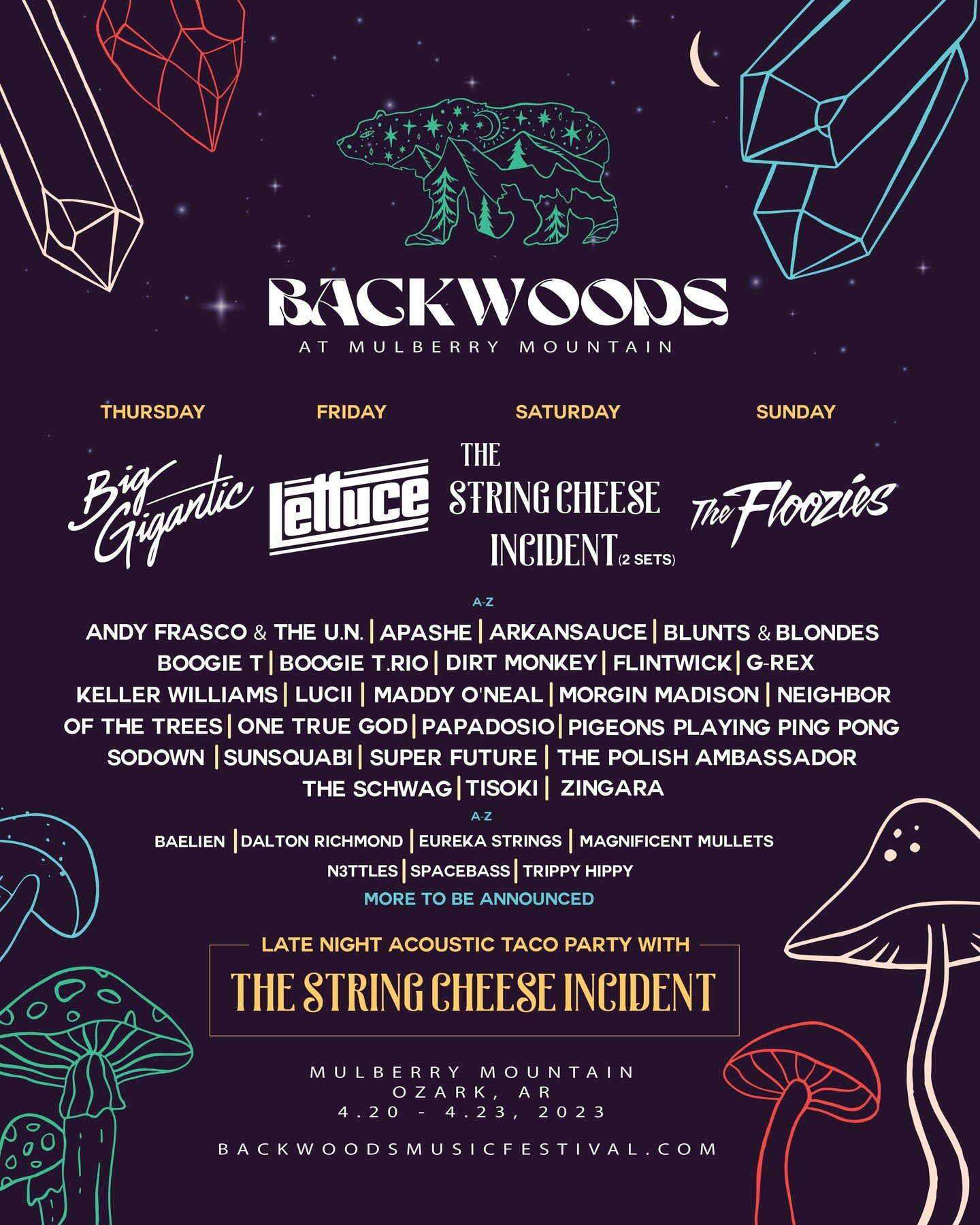 🔮Hyped to be headed to @backwoodsmusicfestival in Arkansas again this year! See ya in April fam👊

🎟➞ Link in bio