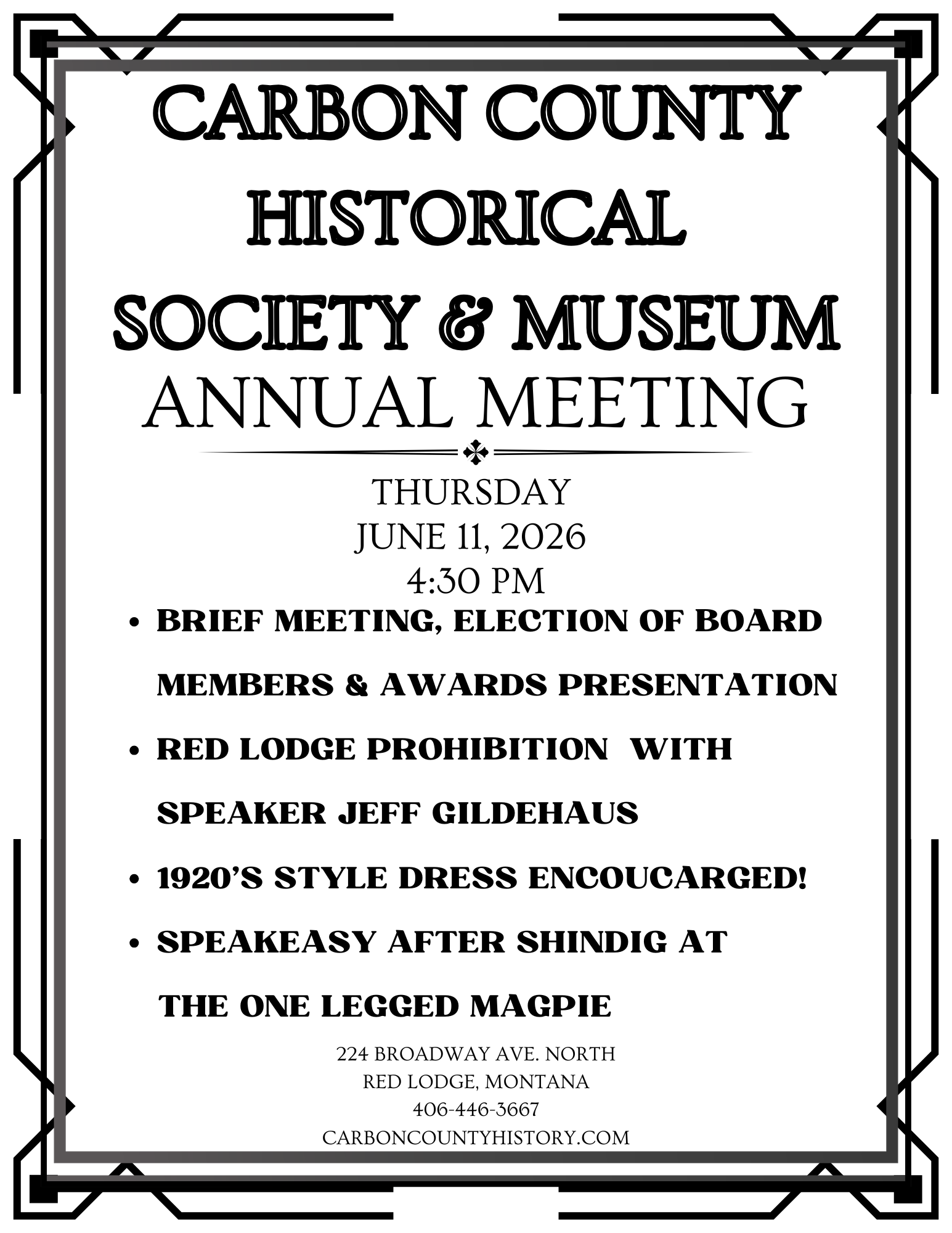Carbon County Historical Society &amp; Museum - Annual Meeting &amp; Speaker Series 