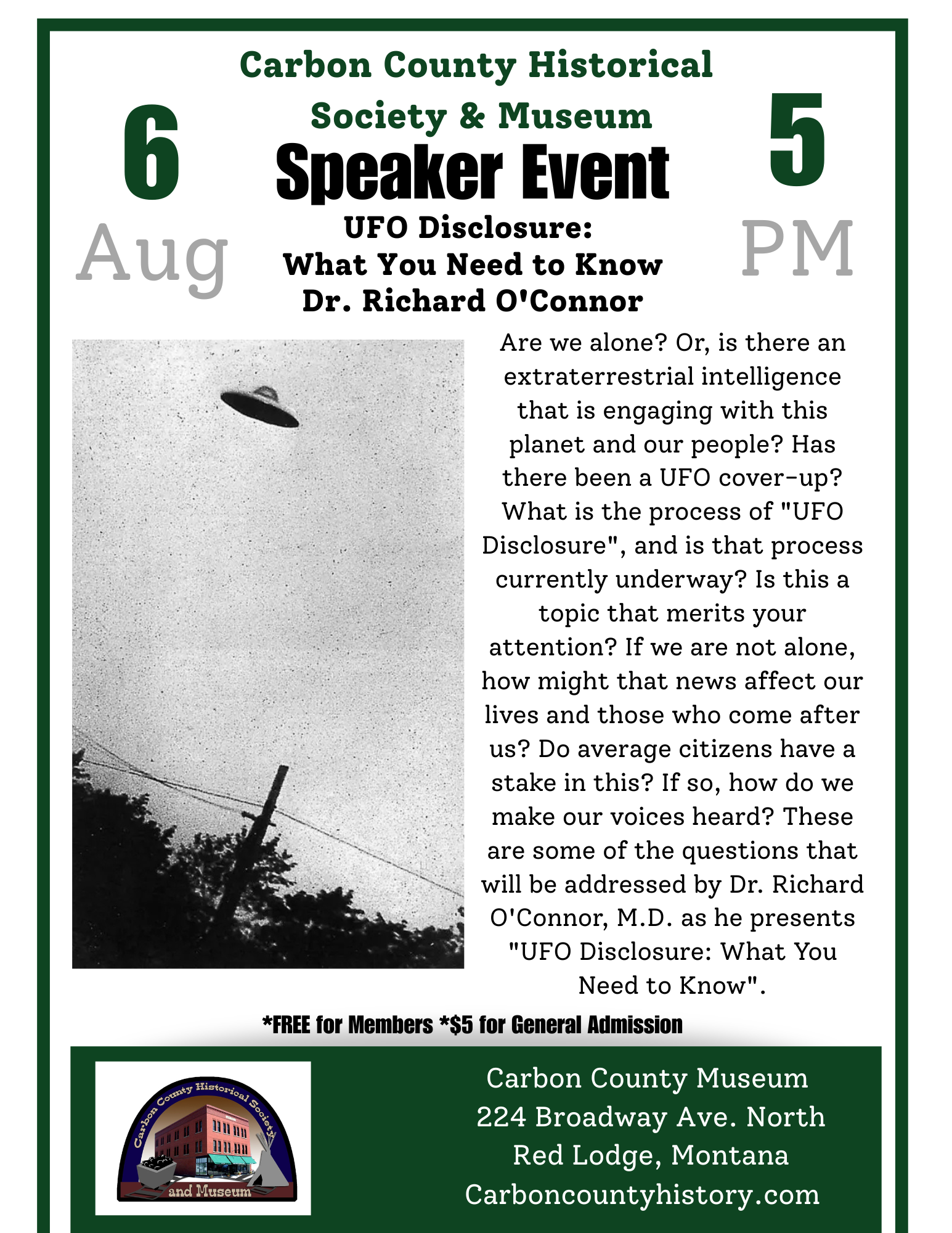 Speaker Series: UFO Disclosure: What You Need to Know with Richard O'Conner