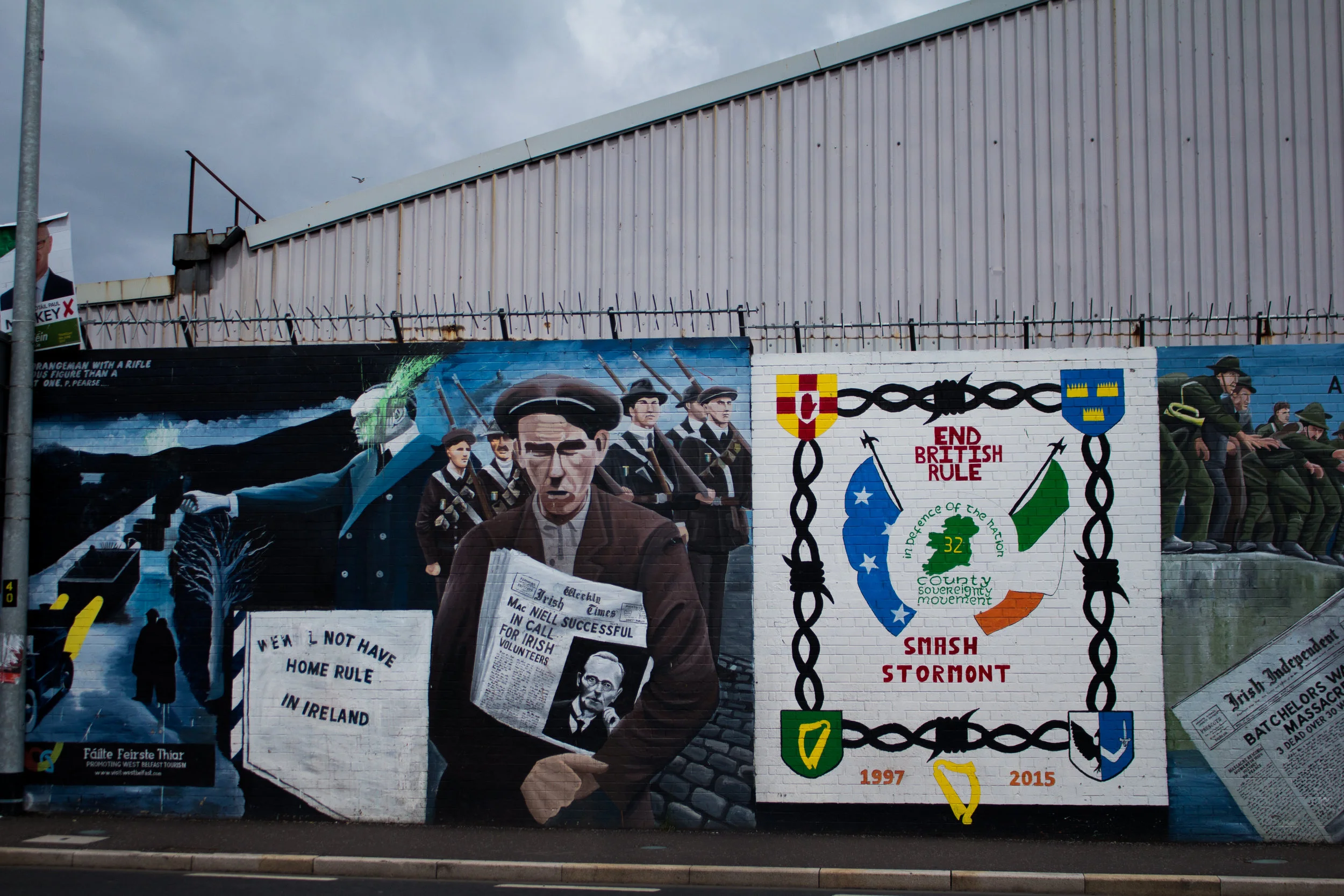 A segment of the "peace wall" that runs along Falls Road.