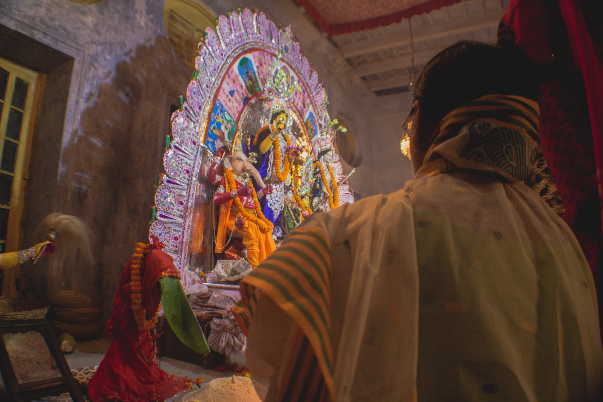  Durga Puja celebrations at the Mullick family house in Central Kolkata, a traditional ceremony that has been occurring for hundreds of years. 