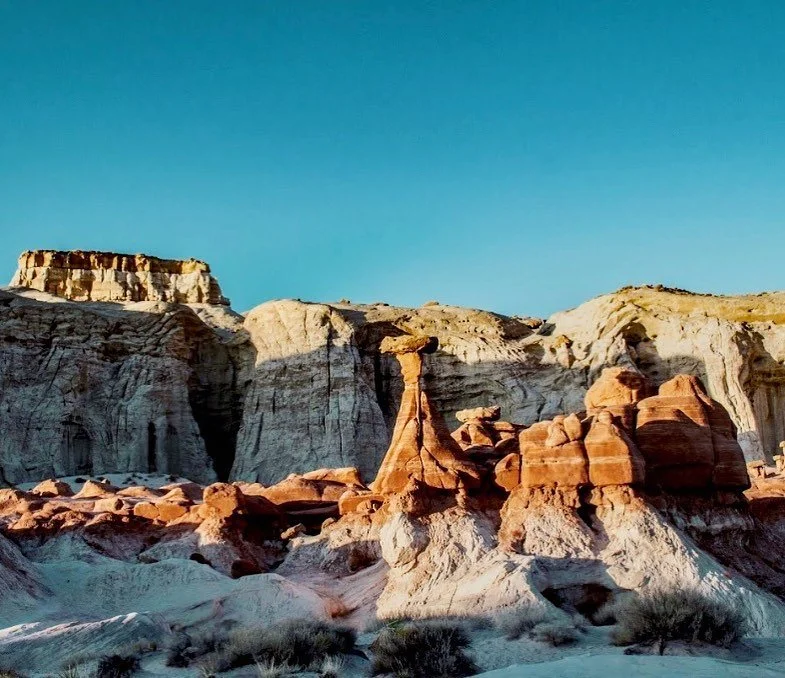 One of the most stunning places we visited in Utah was this accidental discovery we nearly mistook for Tatooine. These hoodoos or toadstool shaped rocks form when heavy Dakota sandstone boulders press onto the softer, red Entrada sandstone, causing i