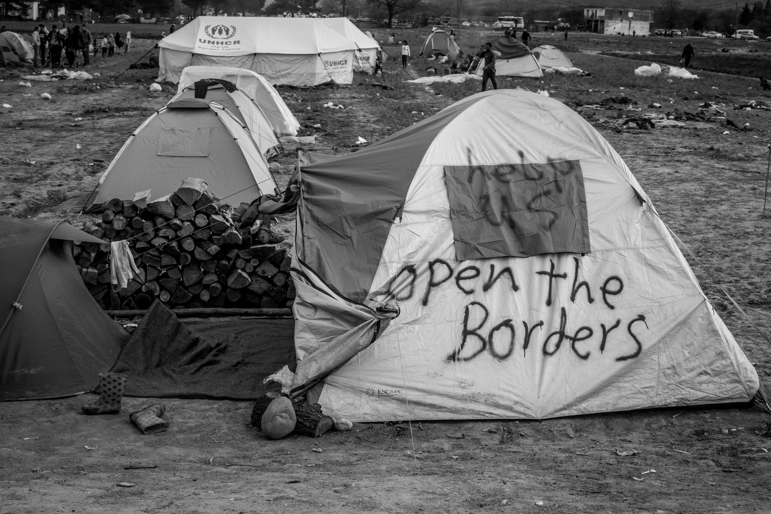Desperate pleas were scribed onto tents and walls across Eidomeni campsite. There were even tributes to Angela Merkel, praising her for allowing refugees into the country.
