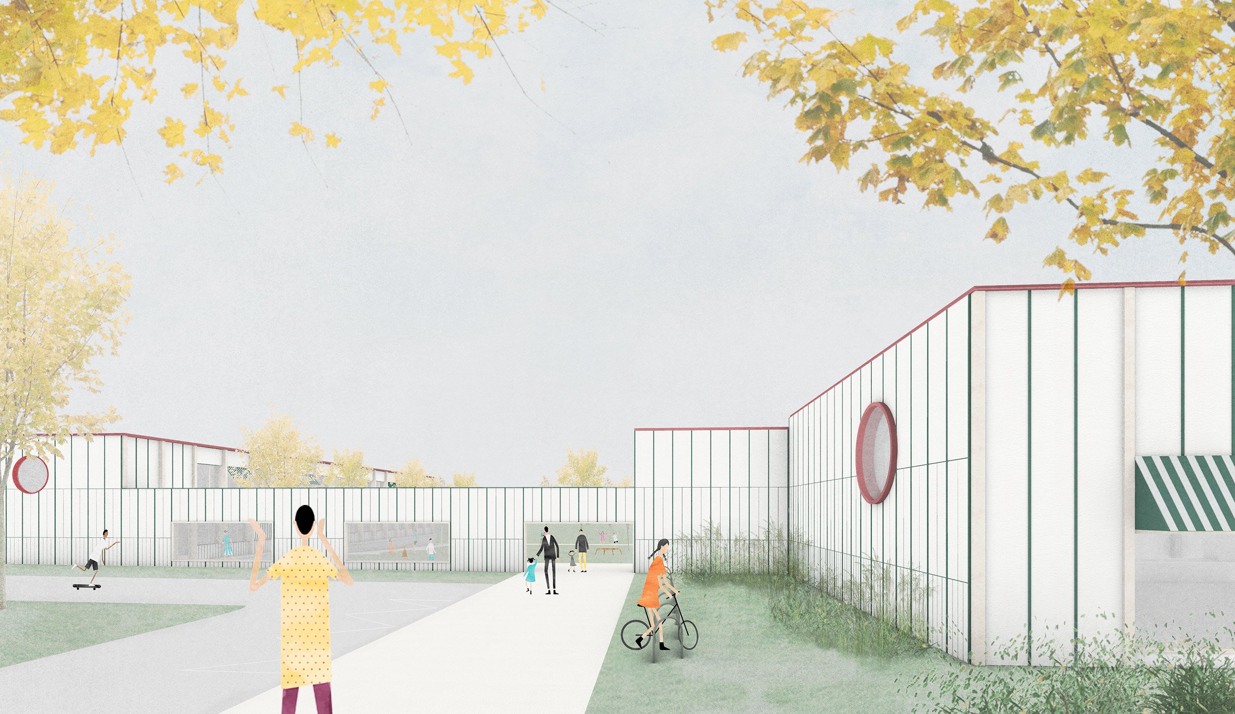 Agrandissement du cercle scolaire Grolley, 2024 Concours en procédure ouverte Architecte paysagiste: Müller Architecte Paysagiste (Le Locle) Ingénieur civil: DMA Ingénieurs SA (Fribourg)