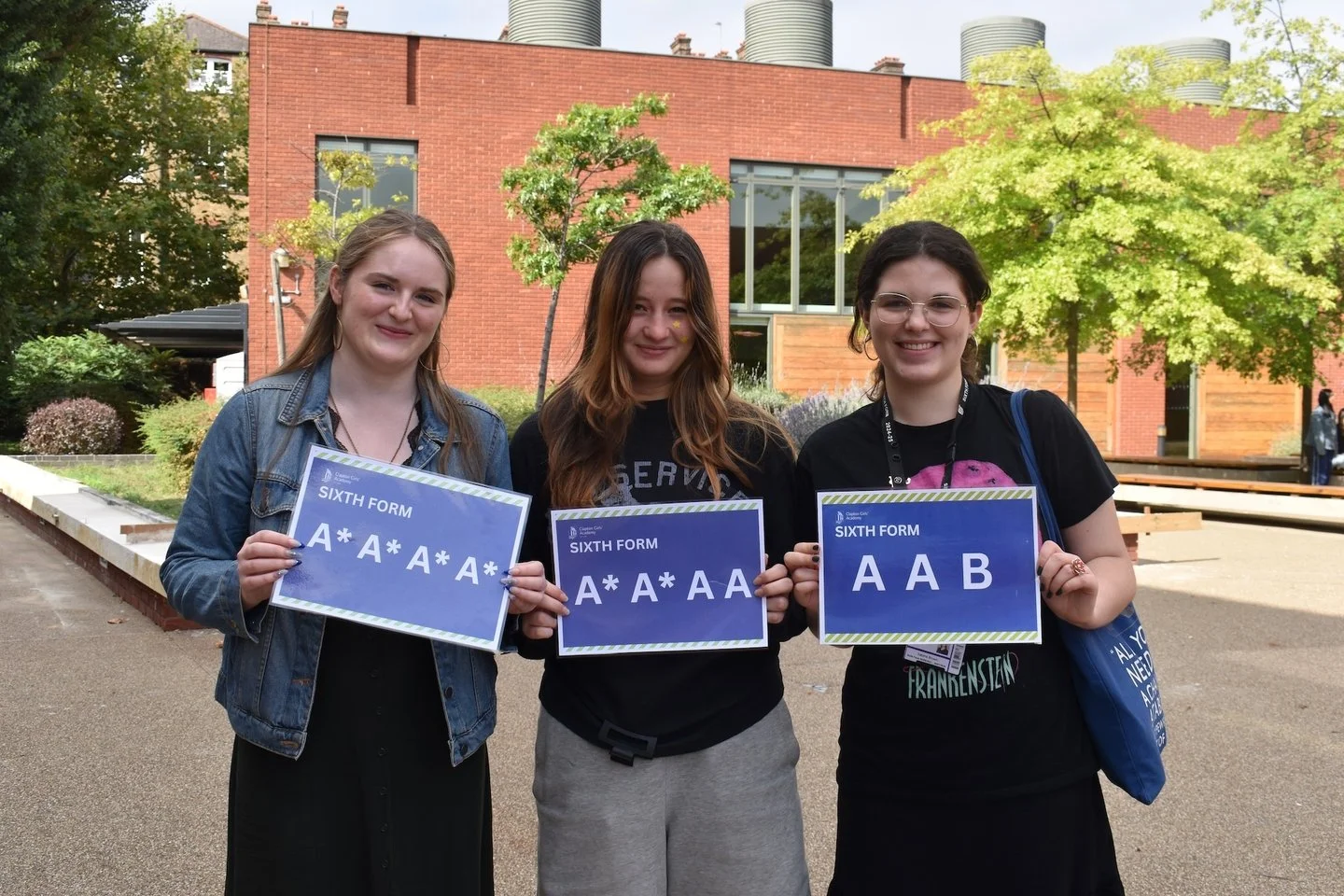 A huge congratulations to the triple threat! 🎉

Eve will now be studying English Language &amp; Literature @oxford_uni

Ava will be studying Geography @officialuom 

Sabina will be studying English/Philosophy @uniofyork