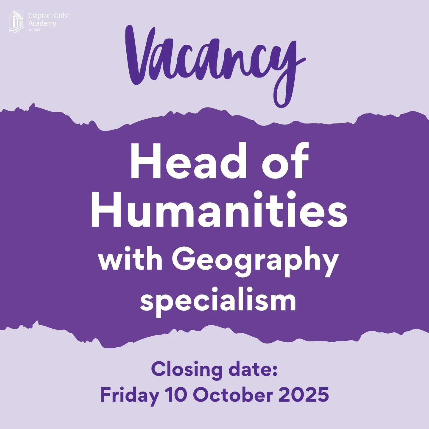 🌍✨ We&rsquo;re hiring! ✨🌍
We&rsquo;ve got two exciting opportunities to join our team:
🔹 Head of Humanities (Geography specialism)
🔹 Head of Geography

Both roles close on 10 October &ndash; don&rsquo;t wait!
Apply through the link in our bio 👆
