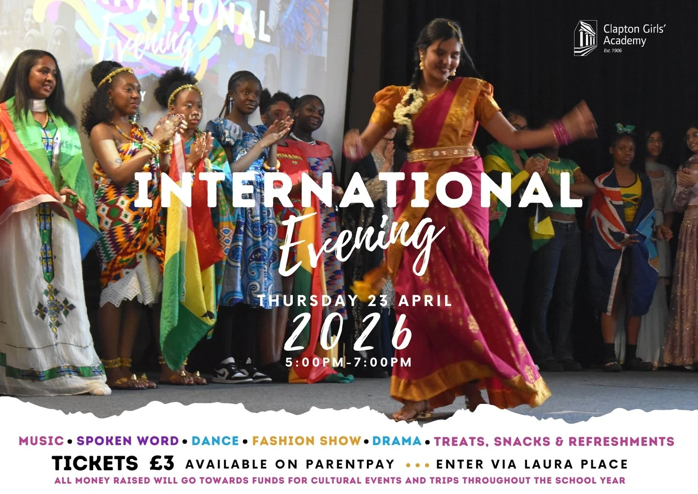 Limited amount of tickets still available for International Evening next Thursday, 23 April. Make sure to get yours on ParentPay and help us raise money for future events. 

We'll see you there!