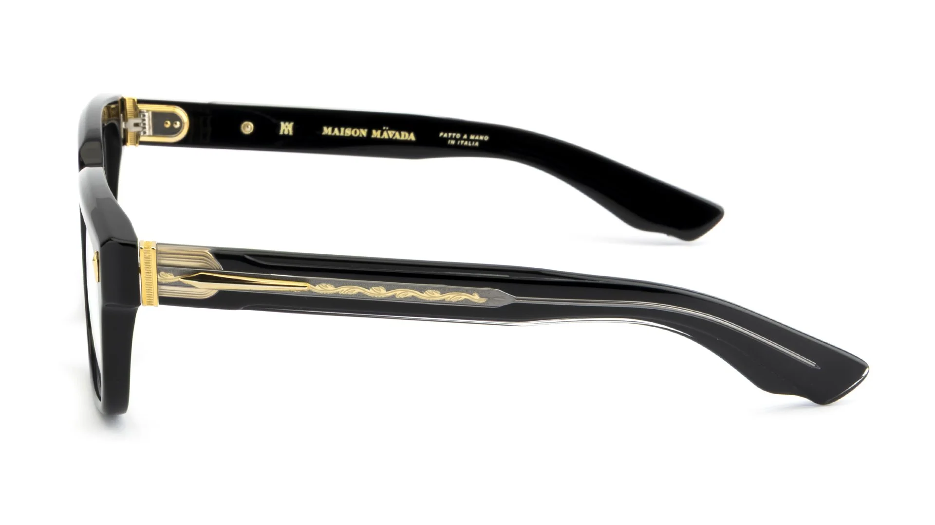   Lux 1 C.7007/BXLR    Frame Colour:  Black/Gold   Lens Colour:  Transparent   Specifications:   Mazzucchelli acetate – 100% Italian and of natural origin Pins riveted to both the front piece and the temples   Size:  53-19-148 