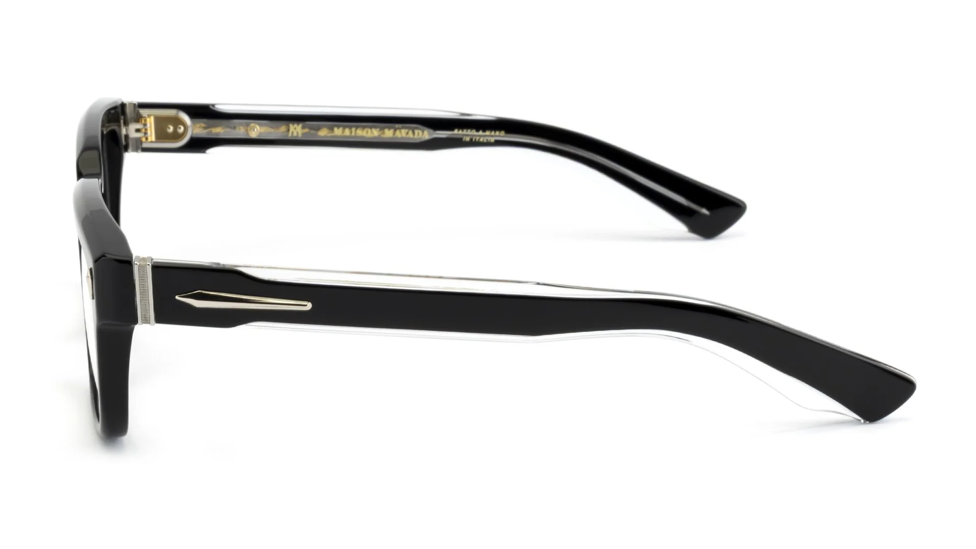   Lux 1 C.7007/BXLR    Frame Colour:  Black/Silver   Lens Colour:  Transparent   Specifications:   Mazzucchelli acetate – 100% Italian and of natural origin Pins riveted to both the front piece and the temples   Size:  53-19-148 