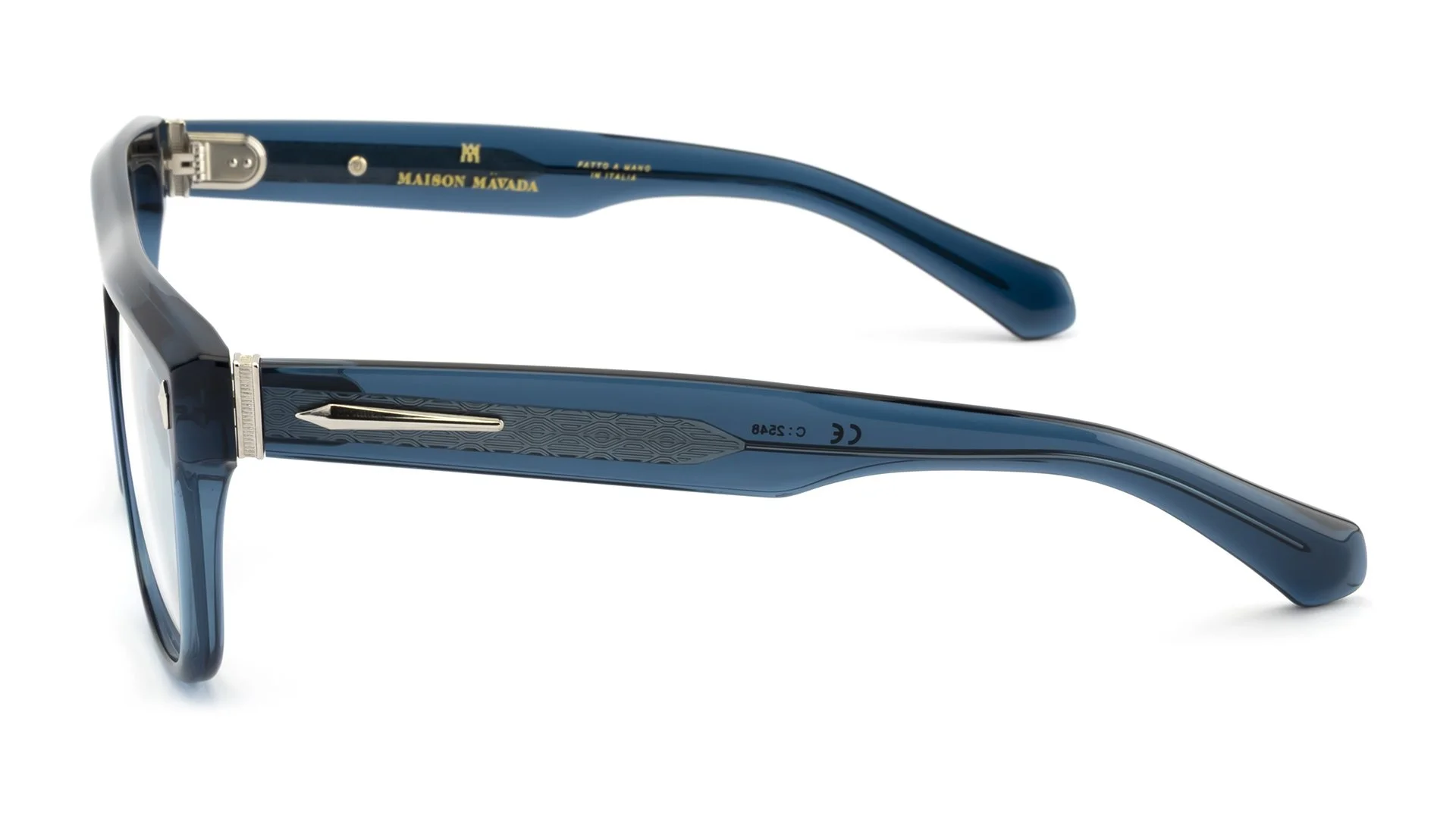   Lux 3 C.2548    Frame Colour:  Teal   Lens Colour:  Transparent   Specifications:   Mazzucchelli acetate – 100% Italian and of natural origin Pins riveted to both the front piece and the temples   Size:  57-17-148 