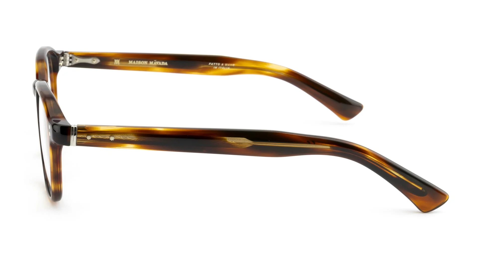   Lux 5 C.519/1199    Frame Colour:  Havana   Lens Colour:  Transparent   Specifications:   Mazzucchelli acetate – 100% Italian and of natural origin Pins riveted to both the front piece and the temples   Size:  49-20-145 