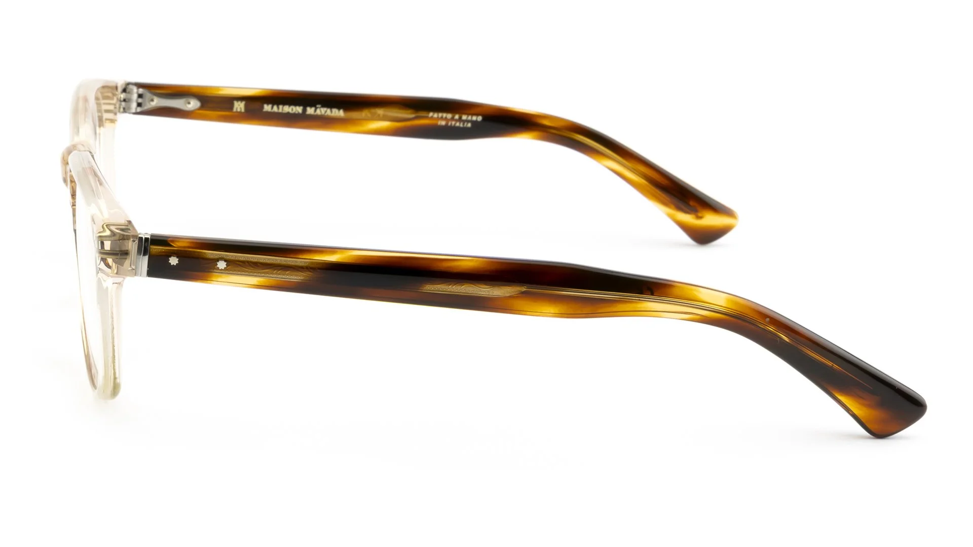   Lux 8 C.1875/1199    Frame Colour:  Beige   Lens Colour:  Transparent   Specifications:   Mazzucchelli acetate – 100% Italian and of natural origin Pins riveted to both the front piece and the temples   Size:  49-20-145 