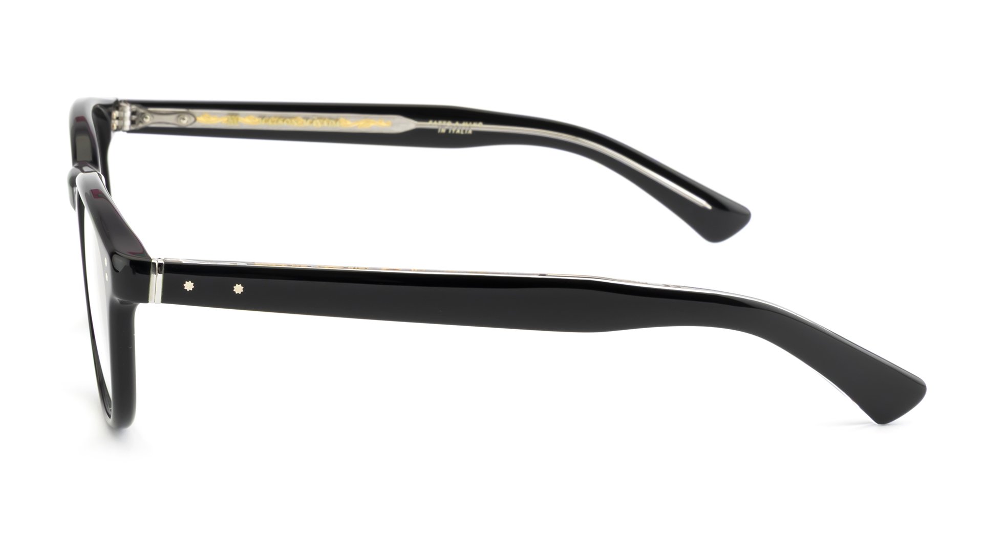   Lux 8 C.7007/BXLG    Frame Colour:  Black   Lens Colour:  Transparent   Specifications:   Mazzucchelli acetate – 100% Italian and of natural origin Pins riveted to both the front piece and the temples   Size:  49-20-145 