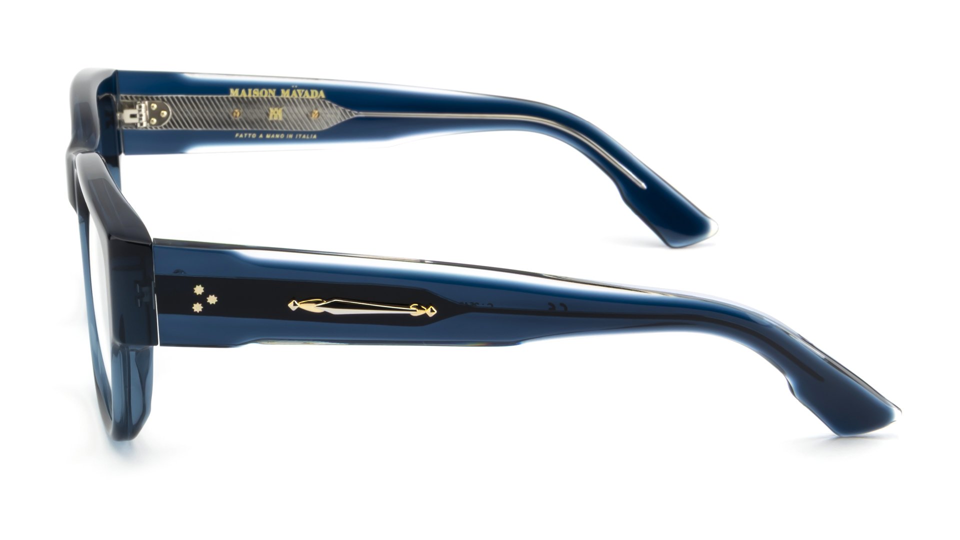   Lux 12 C.2548/1    Frame Colour:  Teal   Lens Colour:  Transparent   Specifications:   Mazzucchelli acetate – 100% Italian and of natural origin Pins riveted to both the front piece and the temples   Size:  54-19-148 