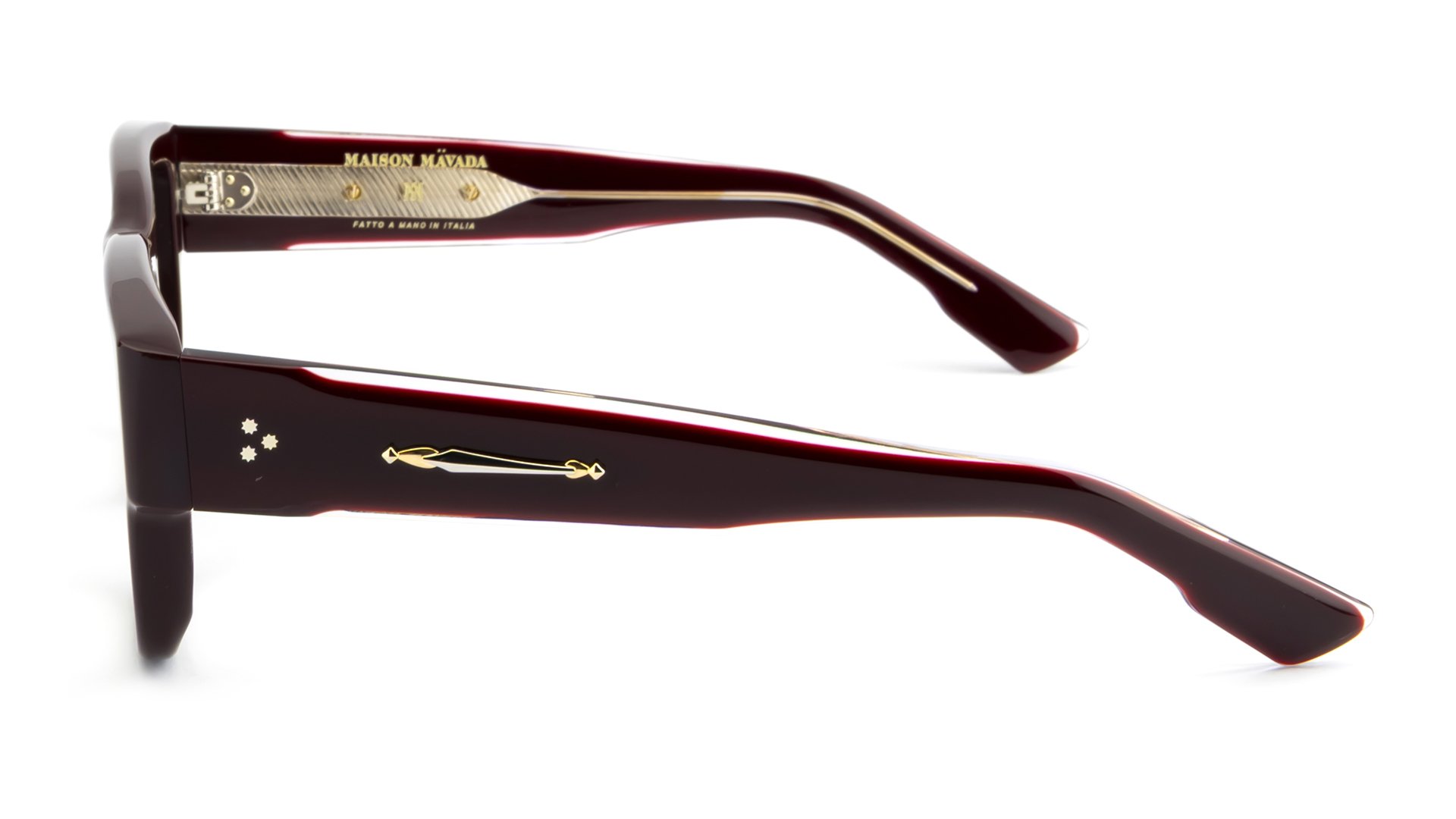   Lux 12 C.3571/10    Frame Colour:  Burgundy   Lens Colour:  Transparent   Specifications:   Mazzucchelli acetate – 100% Italian and of natural origin Pins riveted to both the front piece and the temples   Size:  54-19-148 