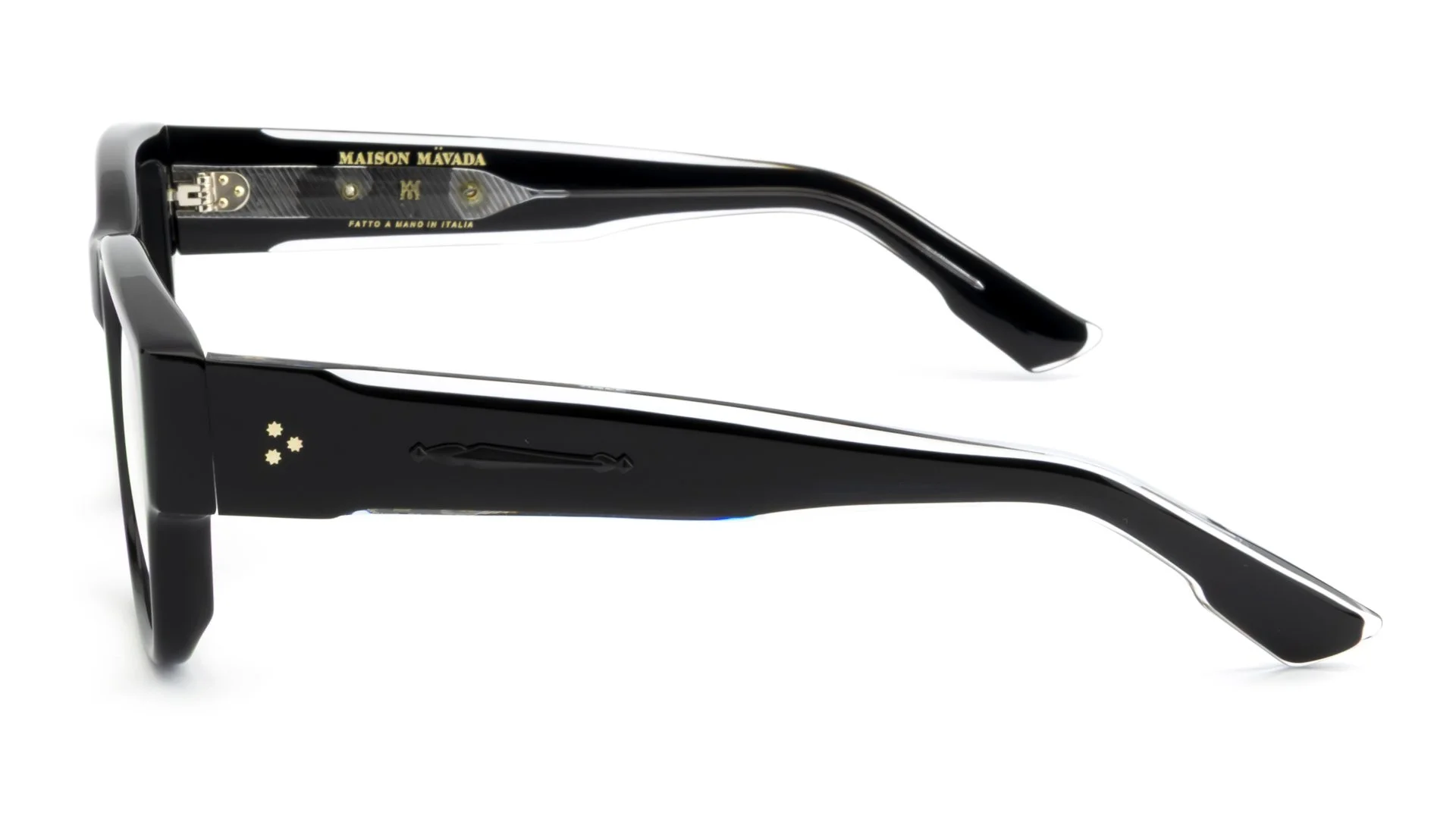   Lux 12 C.7007/BXL-15    Frame Colour:  Black   Lens Colour:  Transparent   Specifications:   Mazzucchelli acetate – 100% Italian and of natural origin Pins riveted to both the front piece and the temples   Size:  54-19-148 