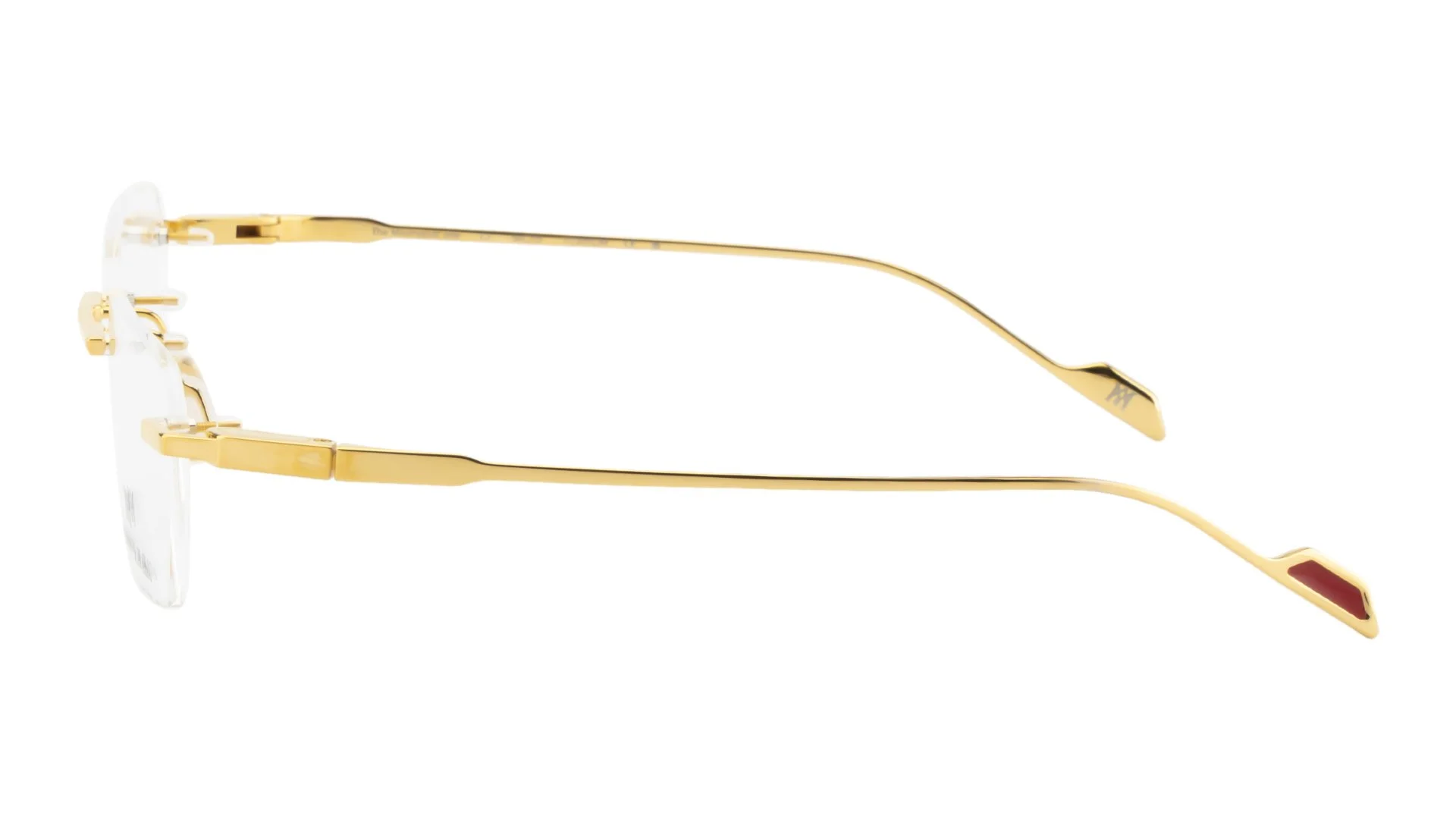   THE MINIMALIST ONE C1    Frame Colour:  18Kt Yellow Gold Plated   Lens Colour:  Transparent   Specifications:   100% Beta Titanium Frame With Gold Accents Epoxy Inlay on Temple Tip Silicon Nose Pads   Size:  56-15 