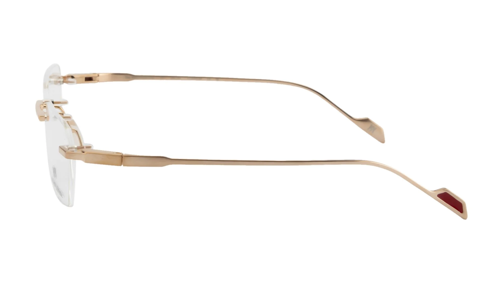   THE MINIMALIST ONE C3    Frame Colour:  18Kt Rose Gold   Lens Colour:  Transparent   Specifications:   100% Beta Titanium Frame With Gold Accents Epoxy Inlay on Temple Tip Silicon Nose Pads   Size:  56-15 