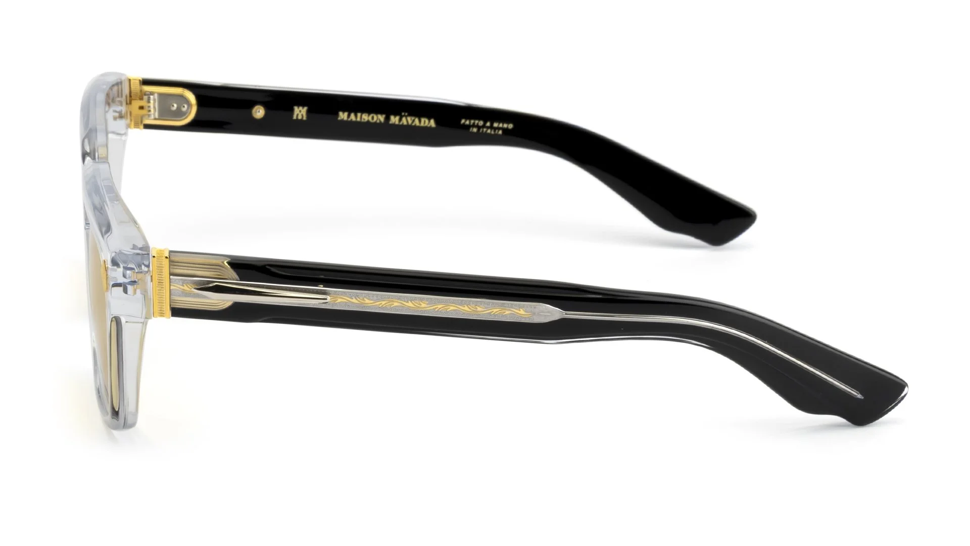   LUX 1 C.1203/BXLR    Frame Colour:  Clear   Lens Colour:  Amber   Specifications:   Mazzucchelli acetate – 100% Italian and of natural origin Pins riveted to both the front piece and the temples 100% UV Protection   Size:  53-19-148 