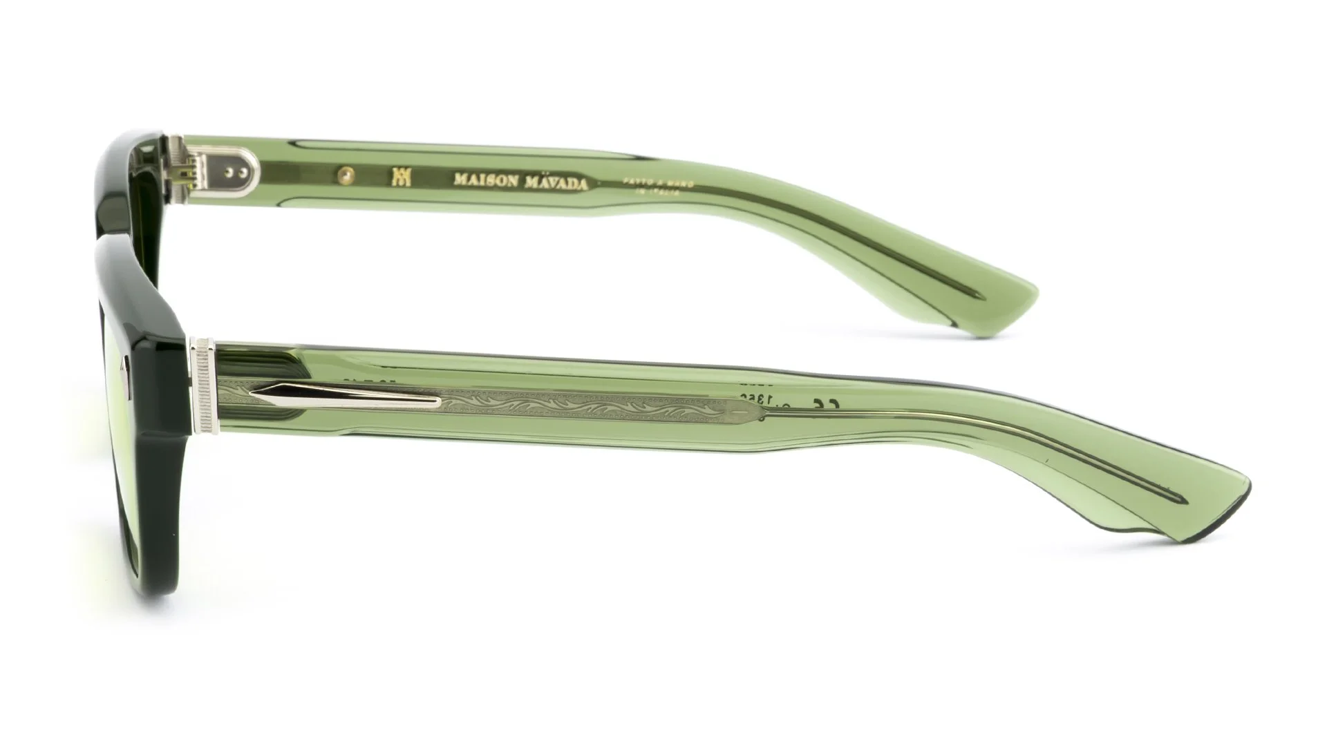   LUX 1 C.1359/811    Frame Colour:  Green   Lens Colour:  Lime Green   Specifications:   Mazzucchelli acetate – 100% Italian and of natural origin Pins riveted to both the front piece and the temples 100% UV Protection   Size:  53-19-148 