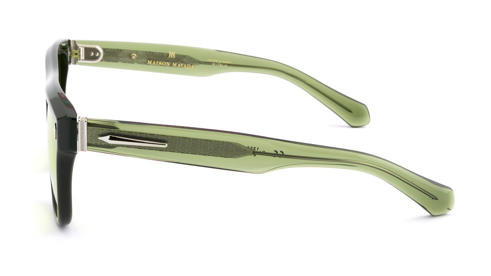   LUX 3 C.1359/811    Frame Colour:  Green   Lens Colour:  Lime Green   Specifications:   Mazzucchelli acetate – 100% Italian and of natural origin Pins riveted to both the front piece and the temples 100% UV Protection   Size:  57-17-148 